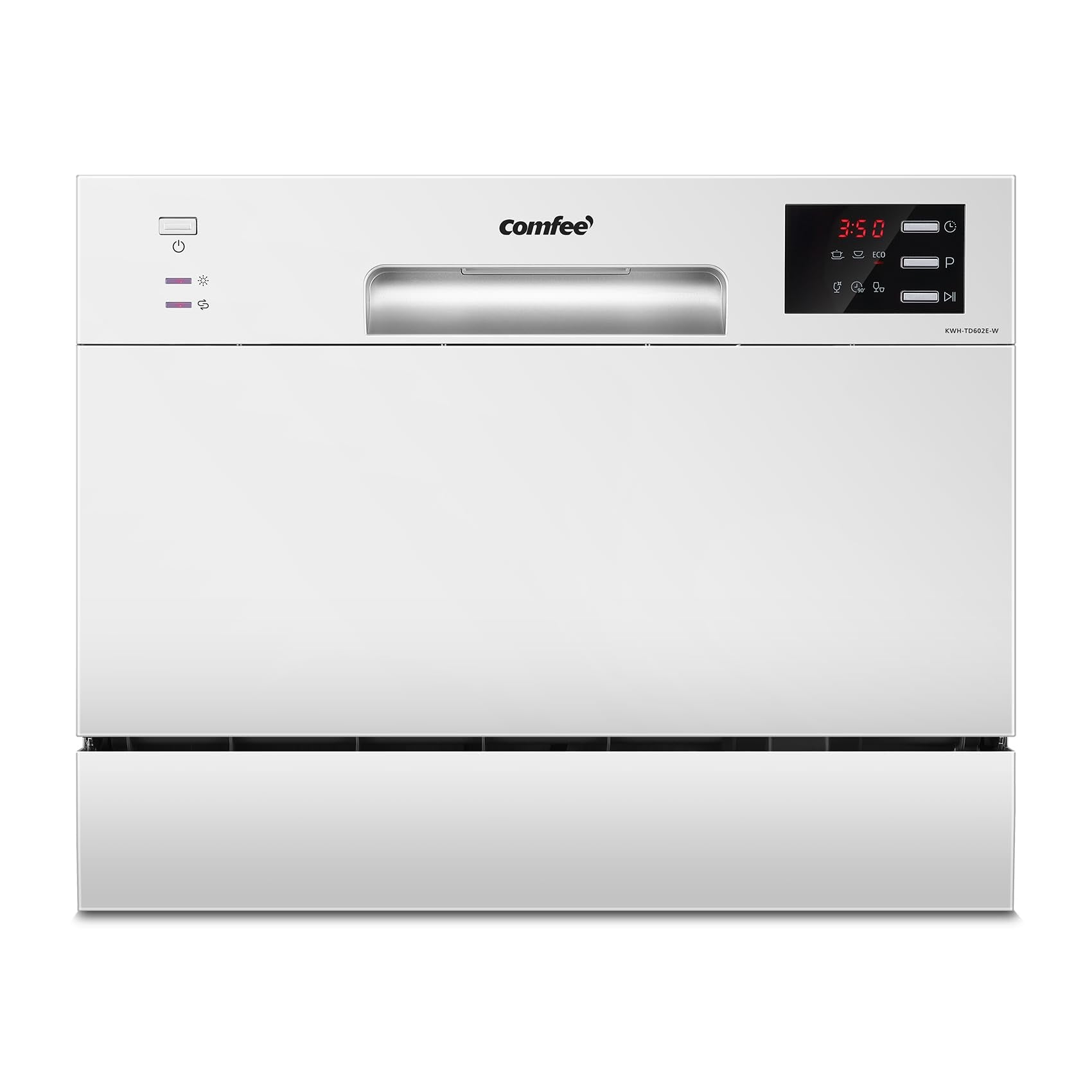 COMFEE' 2026 New Upgraded Table Top Dishwasher with 6 Place Settings, Mini Countertop Dishwasher for Small Families, Couples, Auto Open Dry, LED display, Delay Start, 47dB Quiet Noise, White