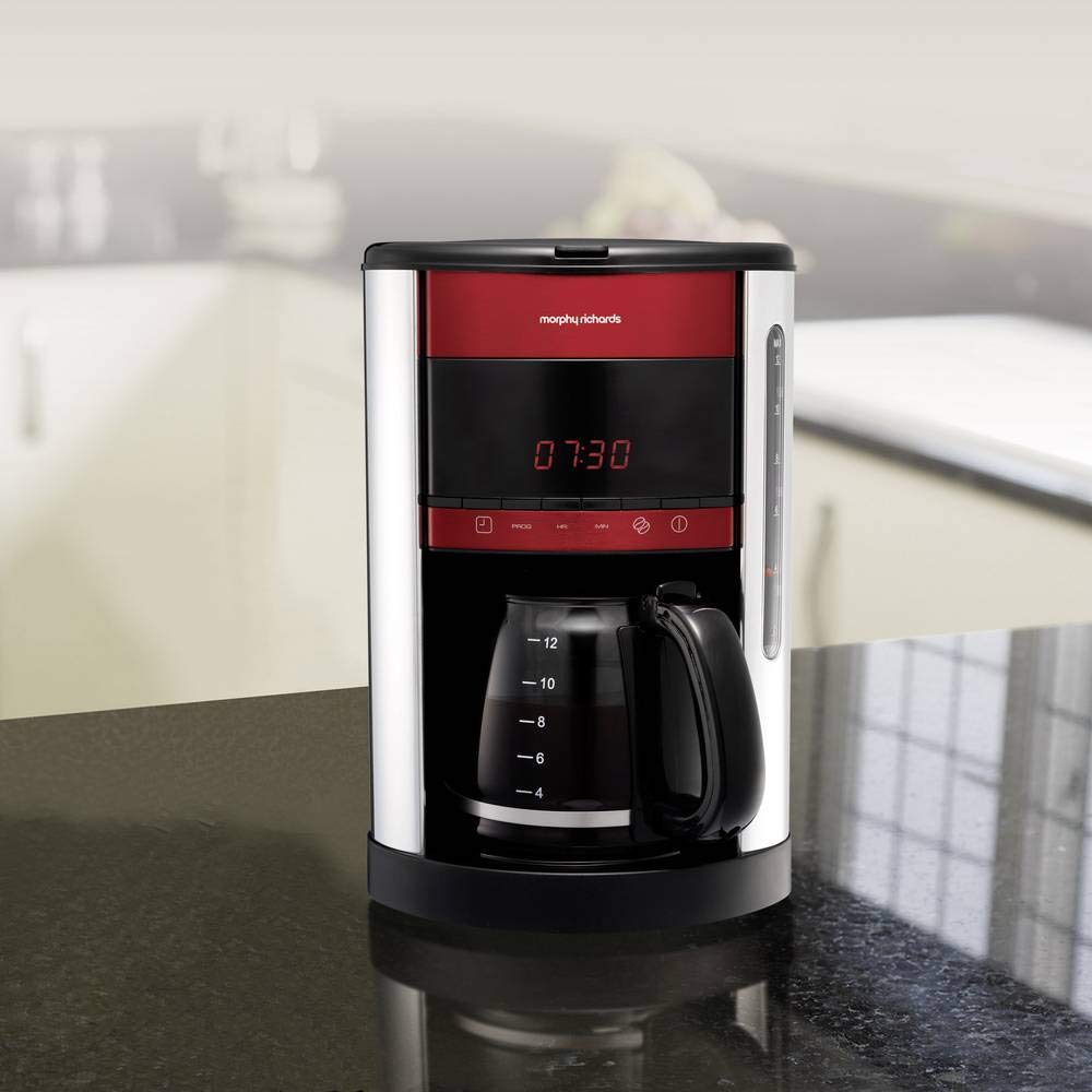 Morphy Richards Equip Filter Coffee Machine, Coffee Maker for Instant Coffee, Pour Over Technology, 10 Cup, Anti Drip, Reusable Filter, Keep Warm, Aroma Blender, Black/Brushed Steel, 162501
