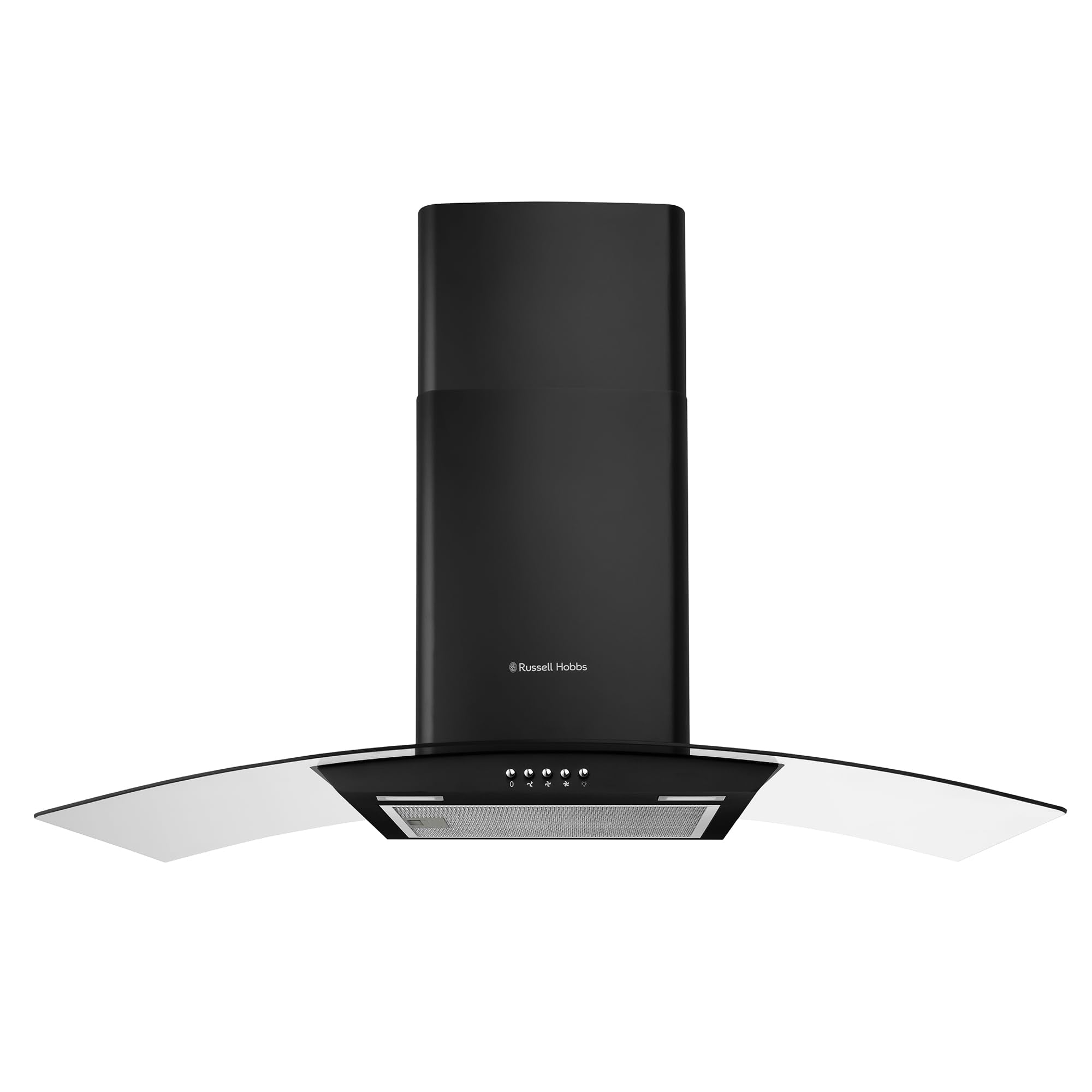 Russell Hobbs 60cm Curved Glass Cooker Hood in Stainless Steel with 3 Speed Settings, 1 x Carbon Filter, Extraction or Recirculation, 540m³/h Extraction Rate, A+ Energy Rating, RH60GCH92A1SS