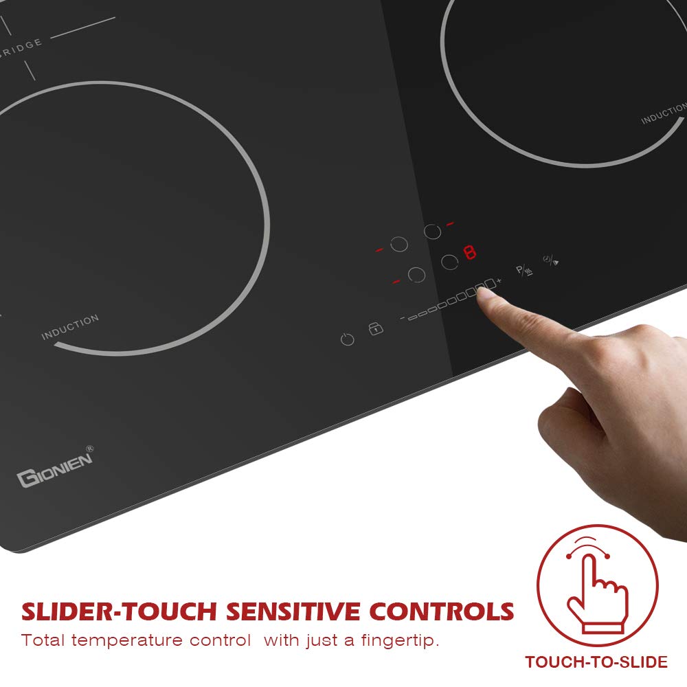 GlONlEN Plug-in Induction Hob 13 Amp 2800W,60cm Integrated Electric Cooktop with Bridge Zone, 4 Cooking Rings Cooker GIT470SP,Drop-in Ranges