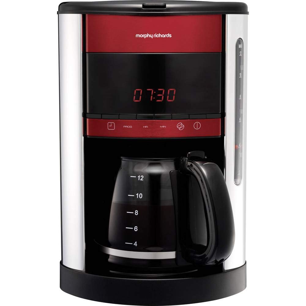 Morphy Richards Equip Filter Coffee Machine, Coffee Maker for Instant Coffee, Pour Over Technology, 10 Cup, Anti Drip, Reusable Filter, Keep Warm, Aroma Blender, Black/Brushed Steel, 162501