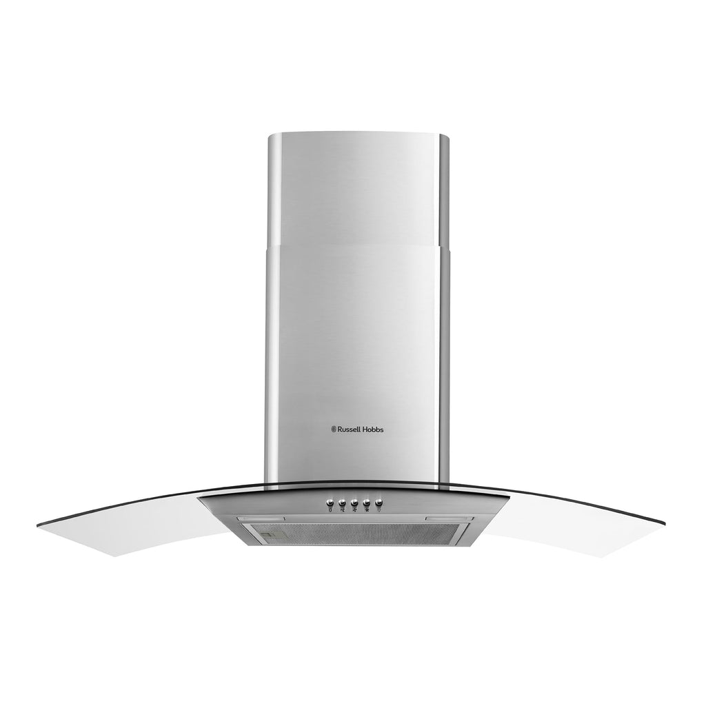 Russell Hobbs 60cm Curved Glass Cooker Hood in Stainless Steel with 3 Speed Settings, 1 x Carbon Filter, Extraction or Recirculation, 540m³/h Extraction Rate, A+ Energy Rating, RH60GCH92A1SS