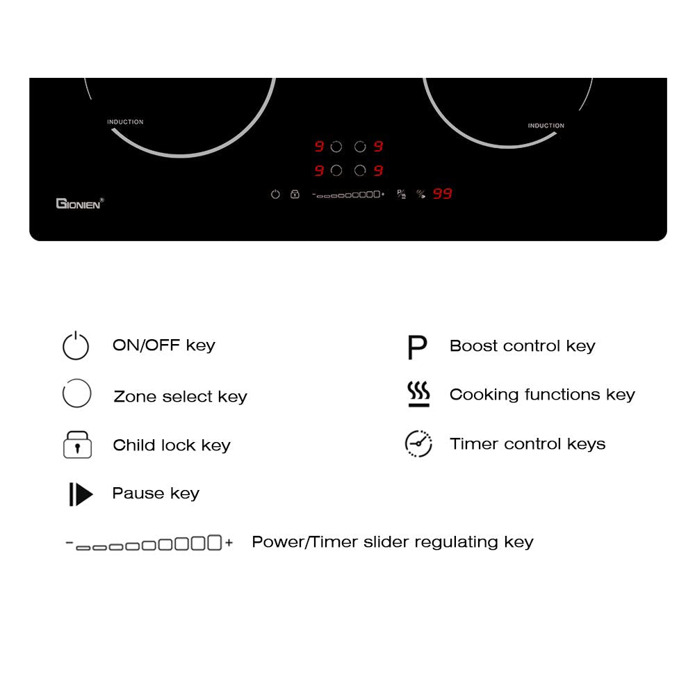 GlONlEN Plug-in Induction Hob 13 Amp 2800W,60cm Integrated Electric Cooktop with Bridge Zone, 4 Cooking Rings Cooker GIT470SP,Drop-in Ranges