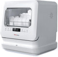 HomeTronix Mini Table Top Dishwasher Compact Countertop Dishwasher with 3 Place Settings, 6 Programmes, Touch Control, LED Display, Wash Dry and Fresh Function,7.5L Water Tank- White