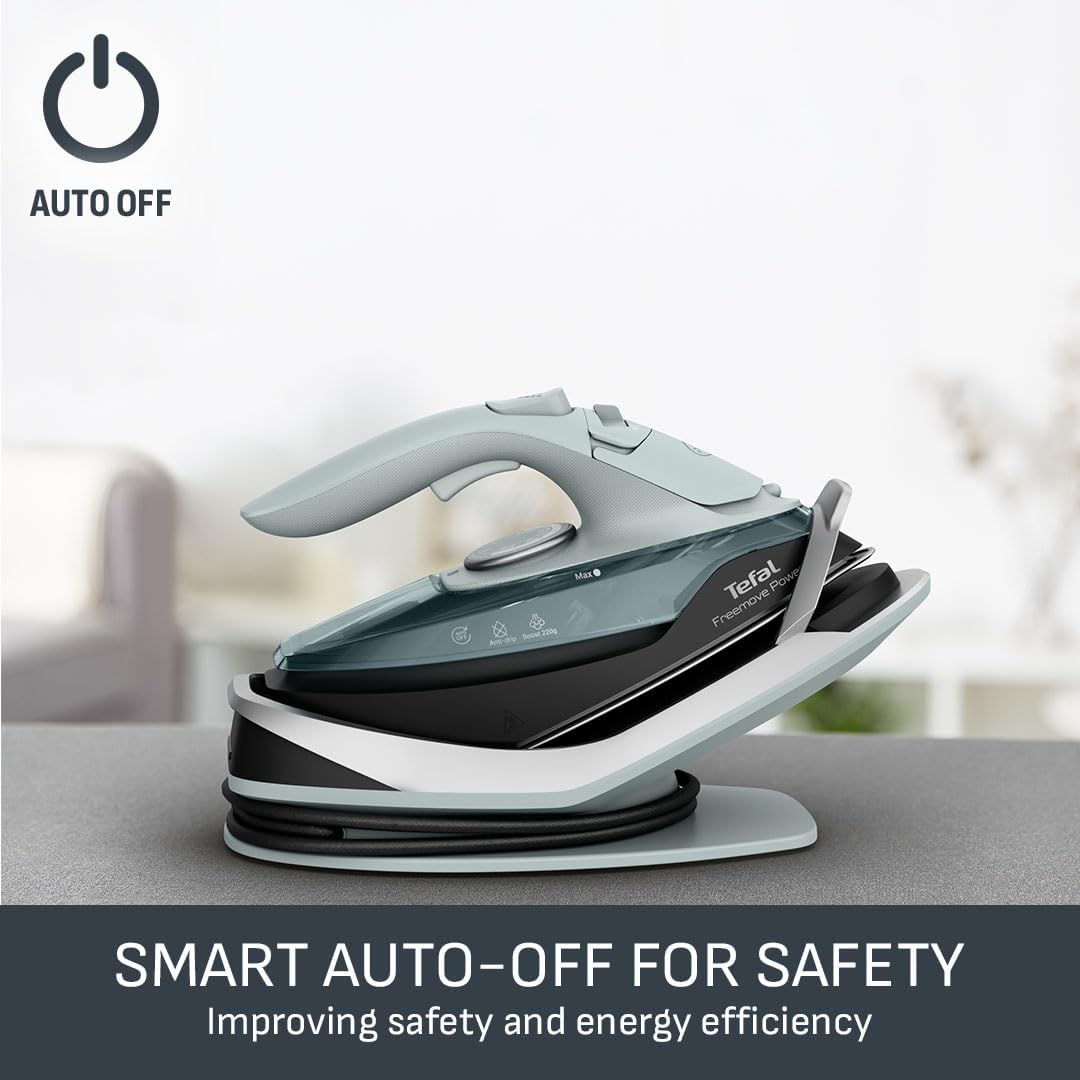 Tefal Freemove Power Cordless Steam Iron, 2600W, 220 g/min Steam Boost, 40g/min Continuous Steam, Fast Recharge Lightweight Design, Ceramic Soleplate, Auto Off Anti Drip, FV6672G0