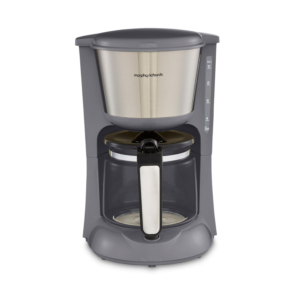 Morphy Richards Equip Filter Coffee Machine, Coffee Maker for Instant Coffee, Pour Over Technology, 10 Cup, Anti Drip, Reusable Filter, Keep Warm, Aroma Blender, Black/Brushed Steel, 162501