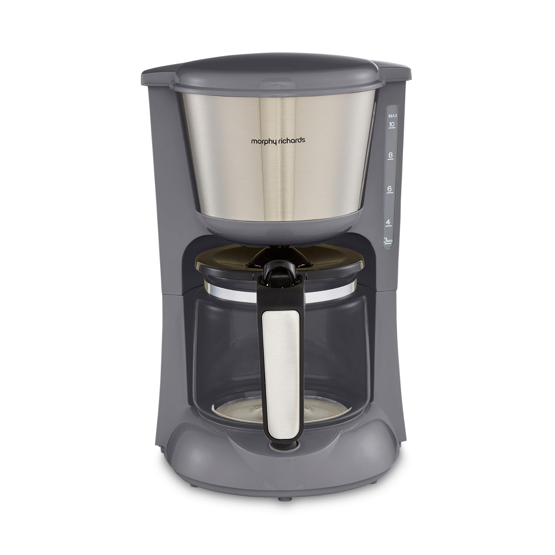 Morphy Richards Equip Filter Coffee Machine, Coffee Maker for Instant Coffee, Pour Over Technology, 10 Cup, Anti Drip, Reusable Filter, Keep Warm, Aroma Blender, Black/Brushed Steel, 162501