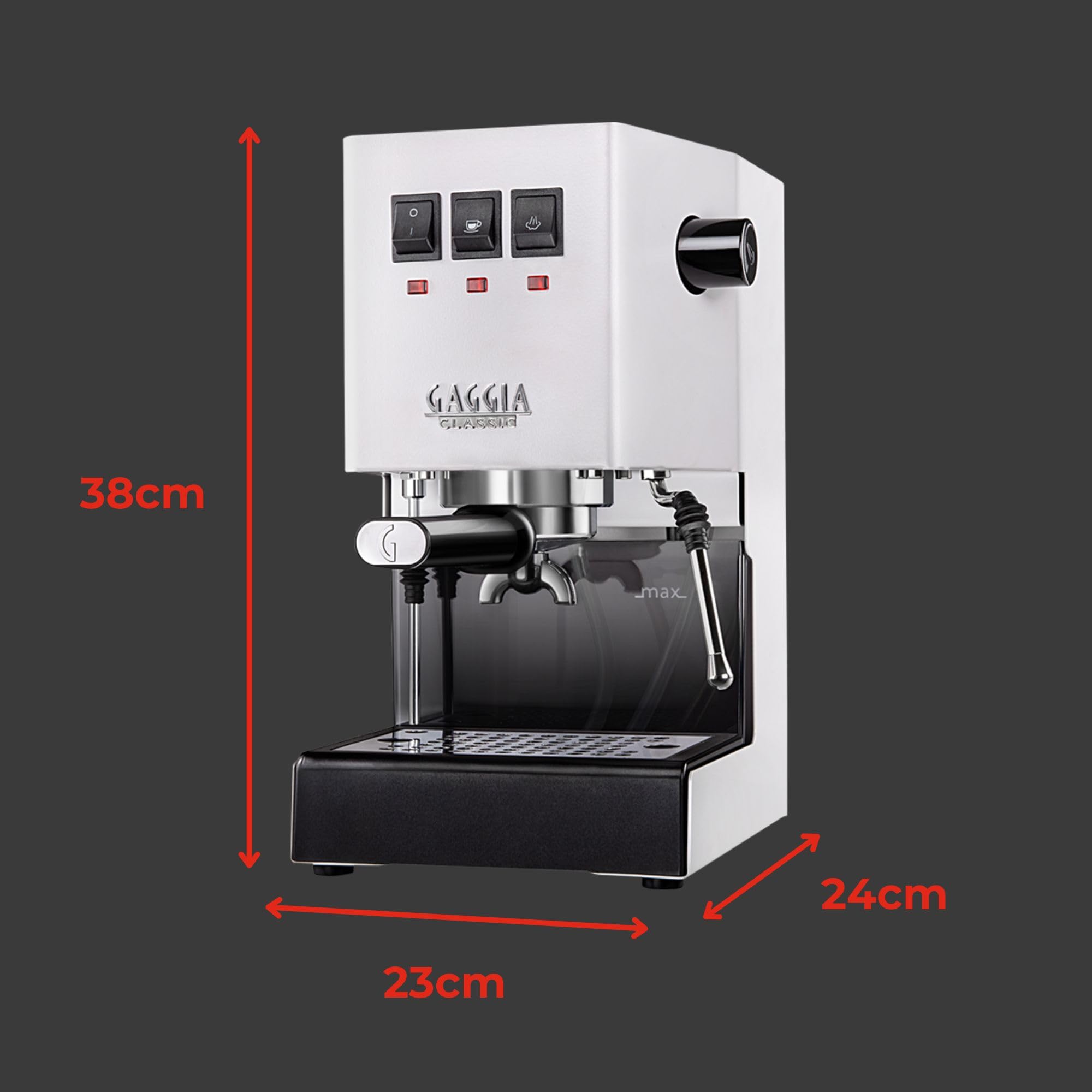 Gaggia Classic E24 Evo Pro Manual Espresso Coffee Machine Maker with Brass Boiler & Solenoid Valve - Cherry Red