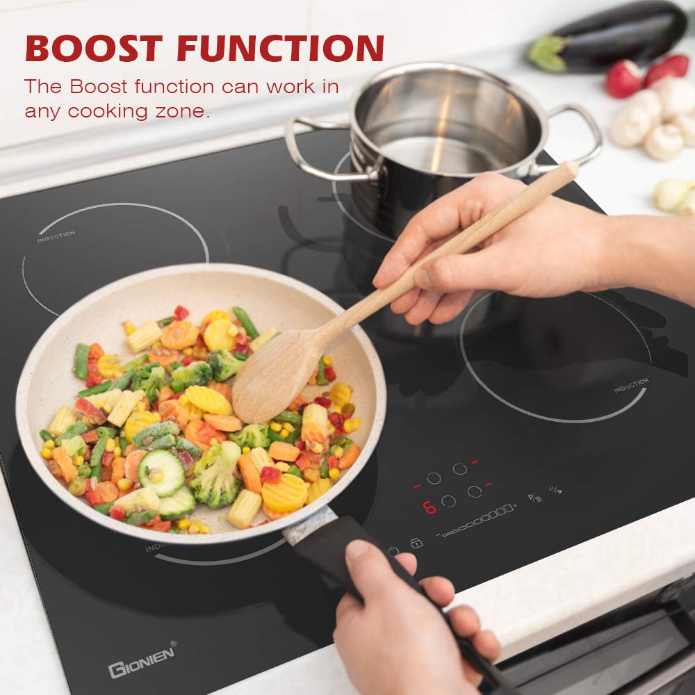 GlONlEN Plug-in Induction Hob 13 Amp 2800W,60cm Integrated Electric Cooktop with Bridge Zone, 4 Cooking Rings Cooker GIT470SP,Drop-in Ranges