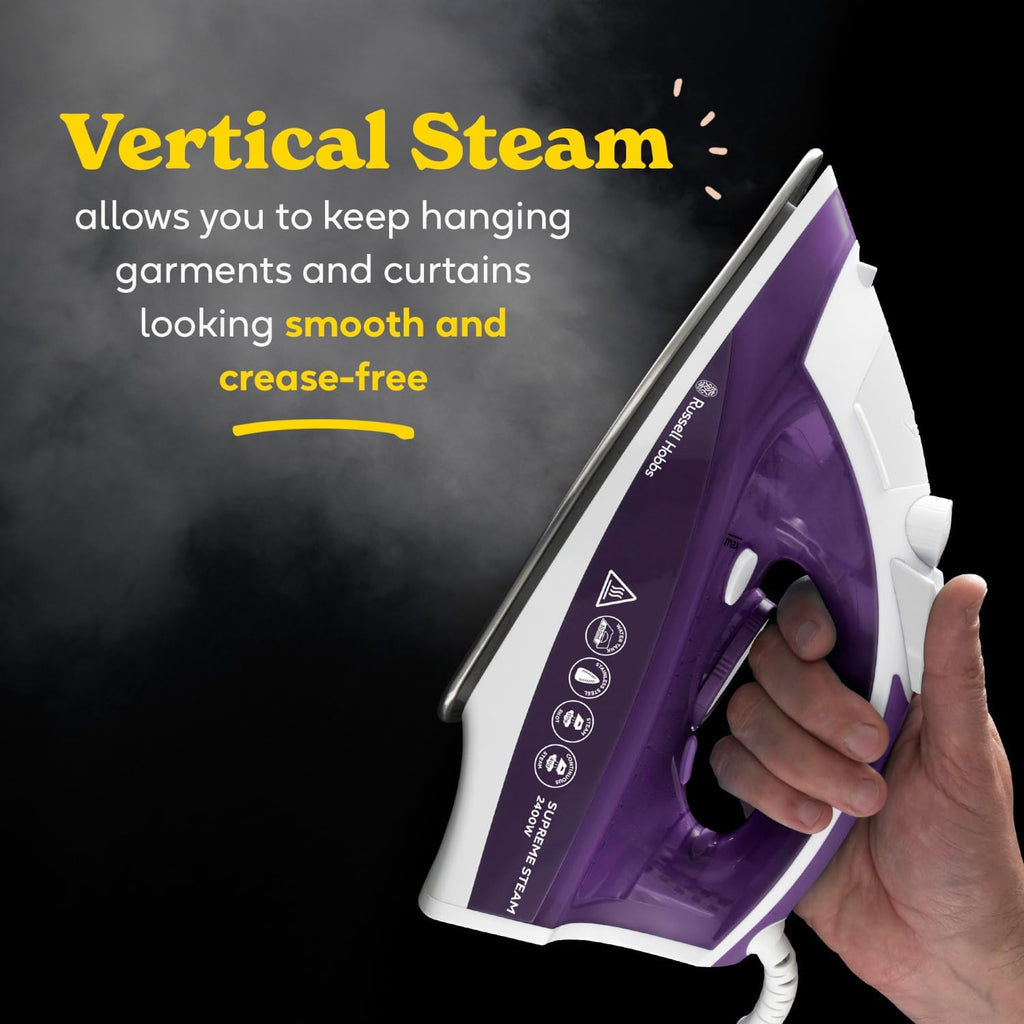 Russell Hobbs Supreme Steam Iron, Powerful Vertical steam Function, Non-Stick Stainless Steel Soleplate, Easy Fill 300ml Water Tank, 110g Steam Shot, 40g Continuous steam, 2m Cord, 2400W, 23060