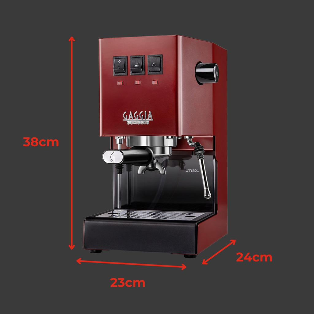 Gaggia Classic E24 Evo Pro Manual Espresso Coffee Machine Maker with Brass Boiler & Solenoid Valve - Cherry Red