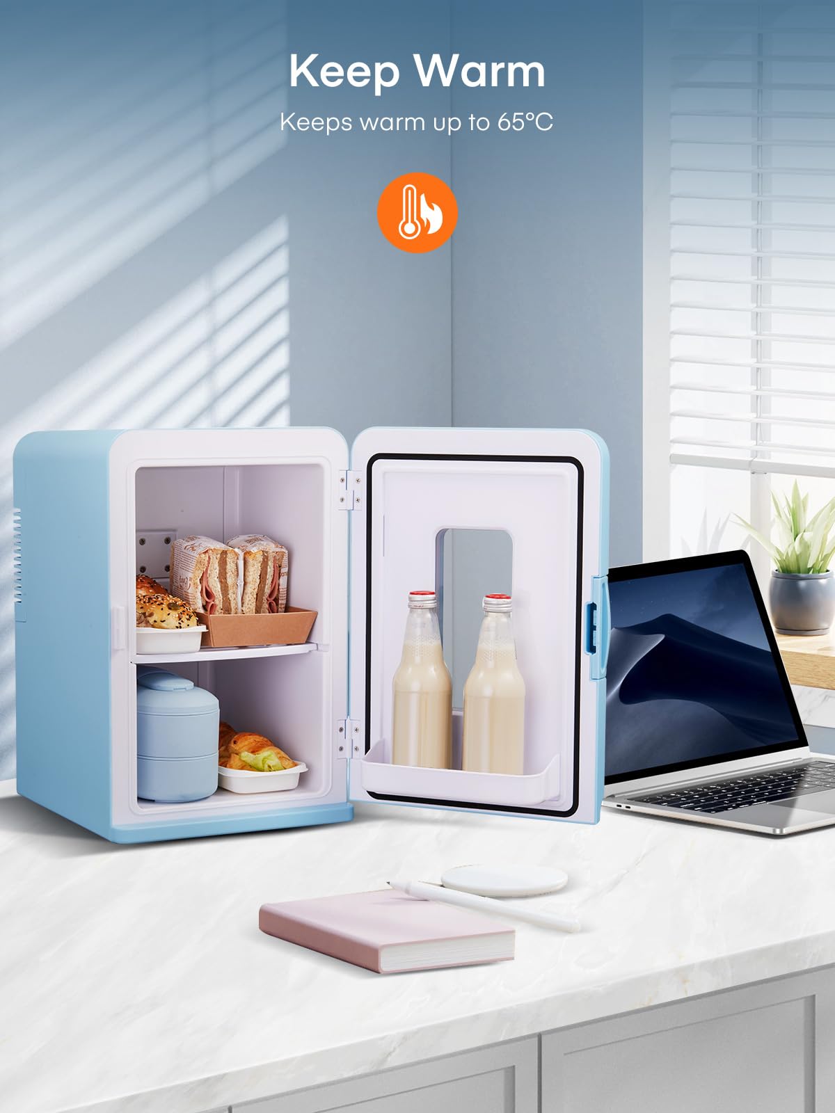 Mini Fridge for Bedrooms, 15 Liter /21 Cans Portable Small Fridge, AC+DC Power Car, Office, Thermoelectric Cooler & Warmer Skincare for Food, Drinks, Cosmetics, Max & ECO Mode, Black