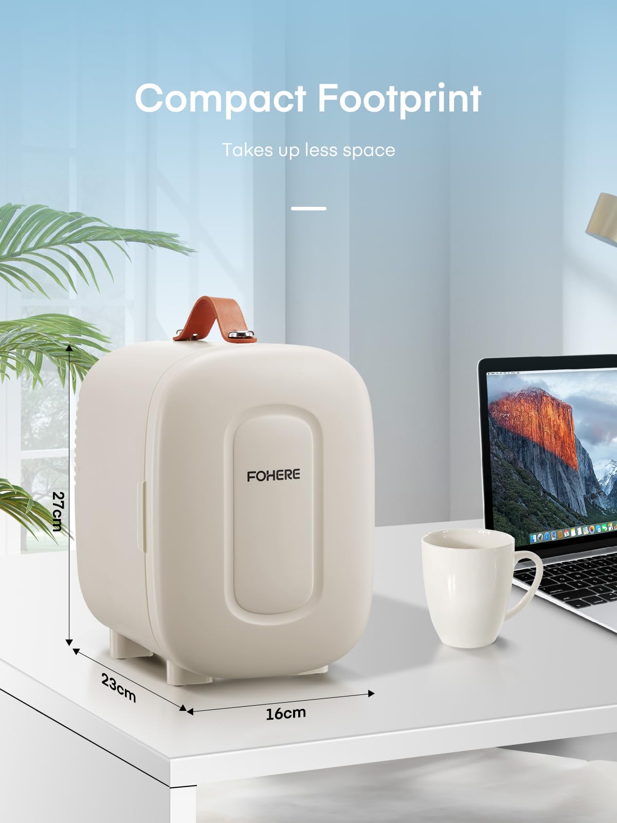 FOHERE Mini Fridge 5 Liter/6 Cans, Portable Mini Cooler & Warmer, AC+DC Power Compatibility, Small Fridge for Bedroom, Offices, Car, Skincare, Makeup, Cosmetics, Drinks, White
