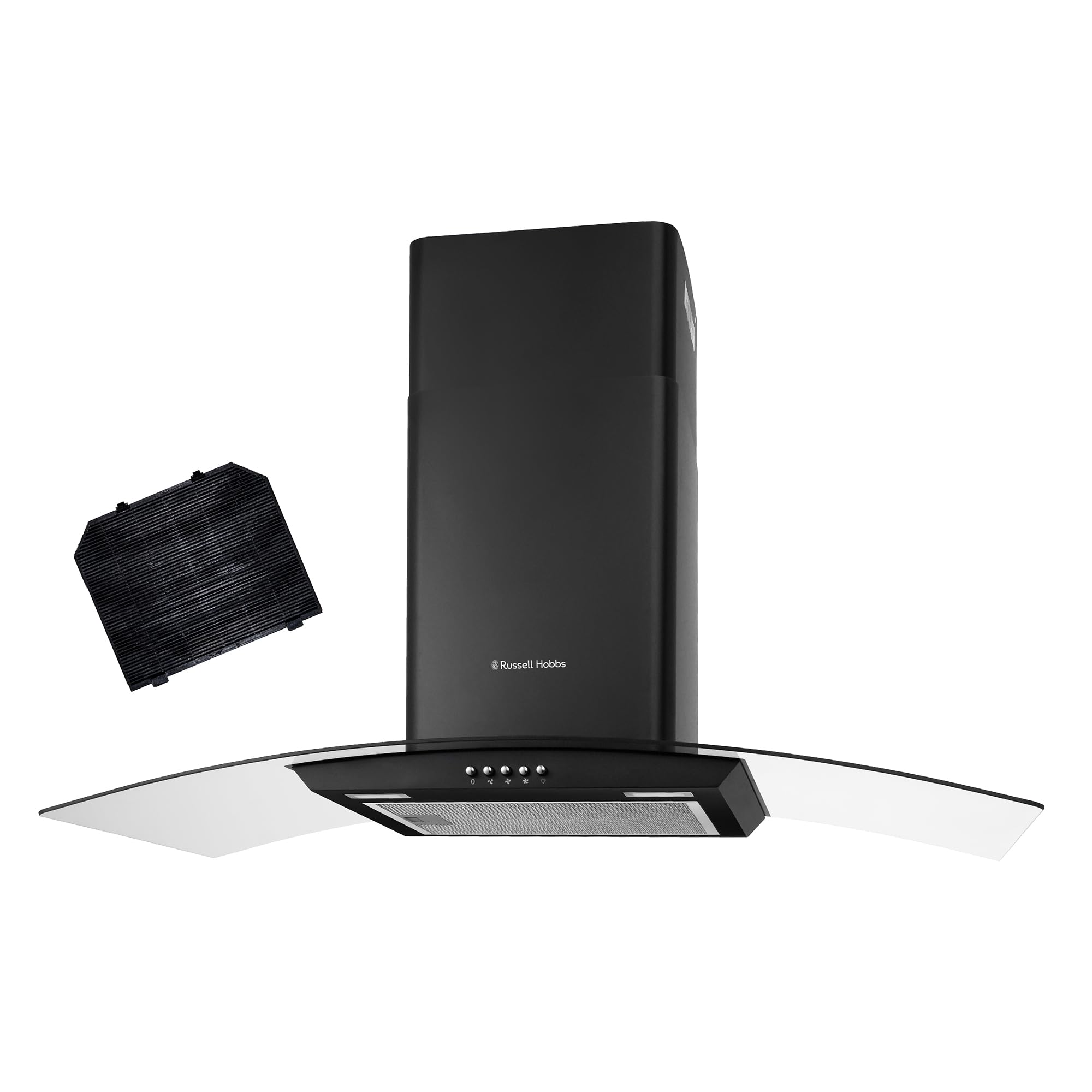 Russell Hobbs 60cm Curved Glass Cooker Hood in Stainless Steel with 3 Speed Settings, 1 x Carbon Filter, Extraction or Recirculation, 540m³/h Extraction Rate, A+ Energy Rating, RH60GCH92A1SS