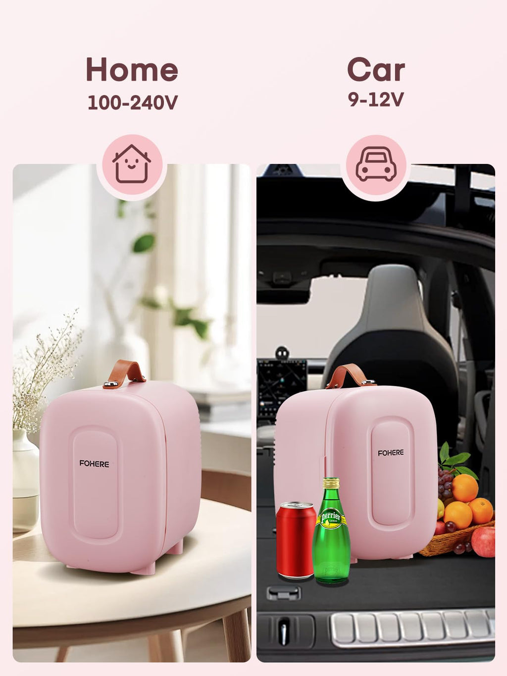 FOHERE Mini Fridge 5 Liter/6 Cans, Portable Mini Cooler & Warmer, AC+DC Power Compatibility, Small Fridge for Bedroom, Offices, Car, Skincare, Makeup, Cosmetics, Drinks, White
