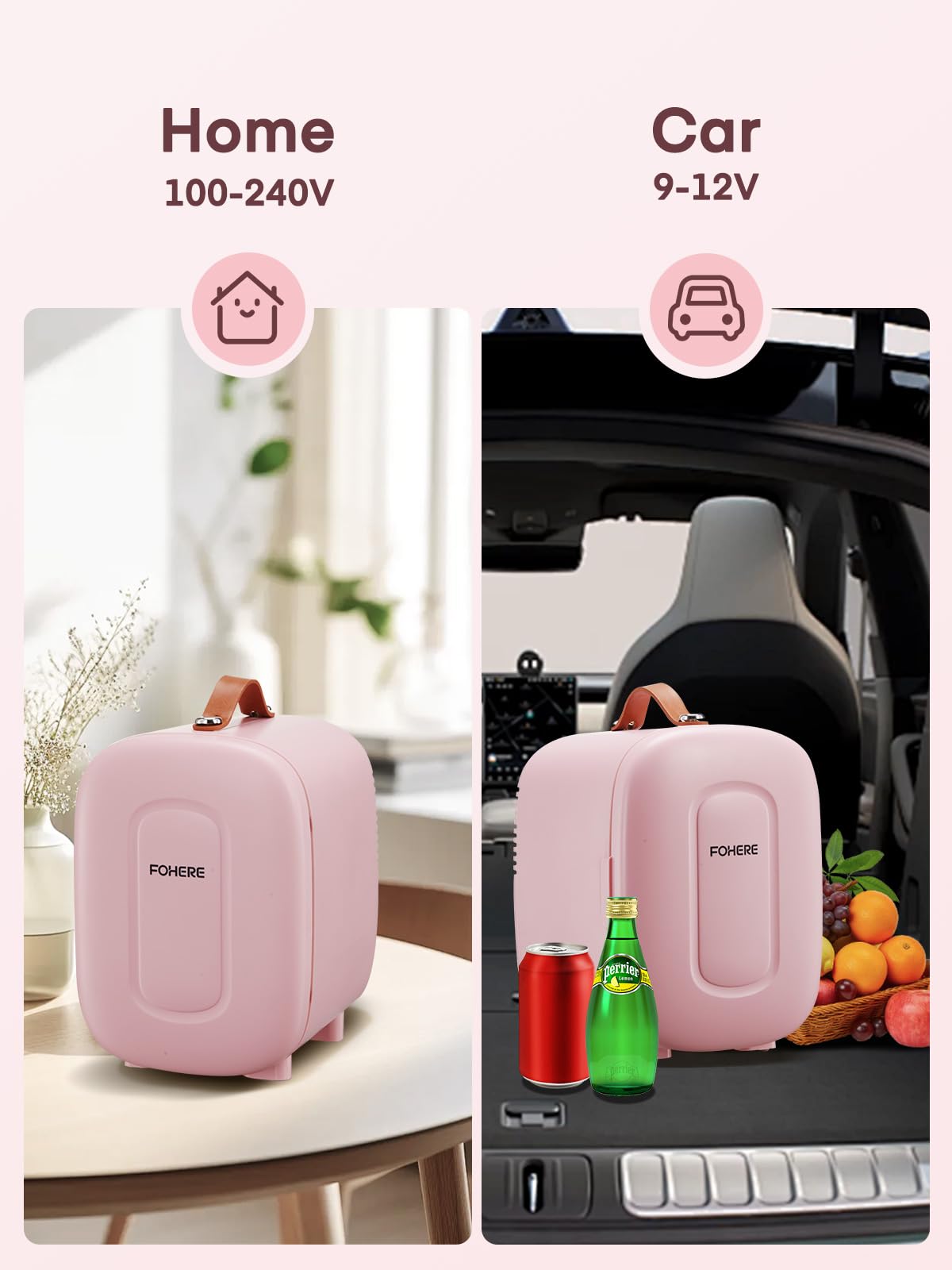 FOHERE Mini Fridge 5 Liter/6 Cans, Portable Mini Cooler & Warmer, AC+DC Power Compatibility, Small Fridge for Bedroom, Offices, Car, Skincare, Makeup, Cosmetics, Drinks, White