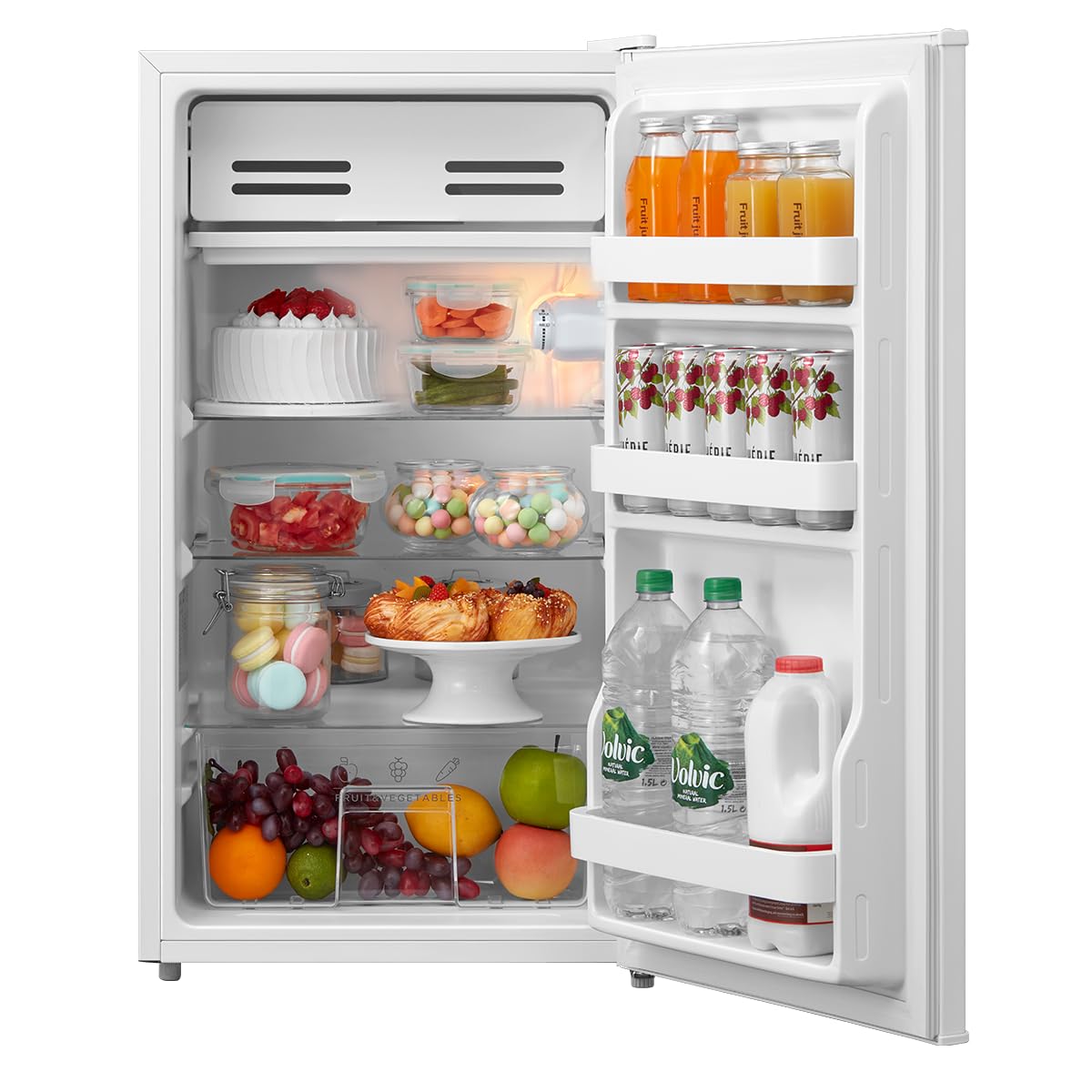 COMFEE' RCD93WH2(E) Under Counter Fridge, 93L Freestanding Refrigerator with Cooler Box, Adjustable Thermostat, Reversible Door, Removable Glass Shelves, Interior Light, White