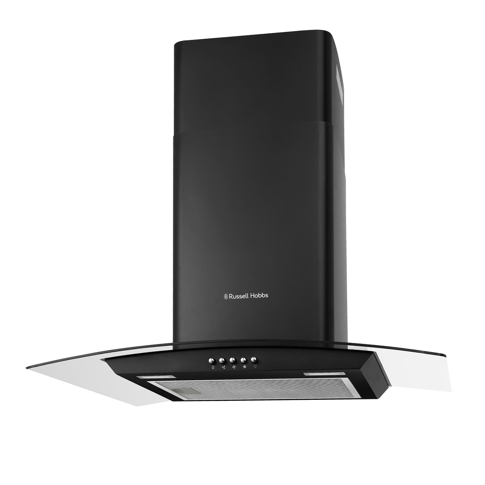 Russell Hobbs 60cm Curved Glass Cooker Hood in Stainless Steel with 3 Speed Settings, 1 x Carbon Filter, Extraction or Recirculation, 540m³/h Extraction Rate, A+ Energy Rating, RH60GCH92A1SS