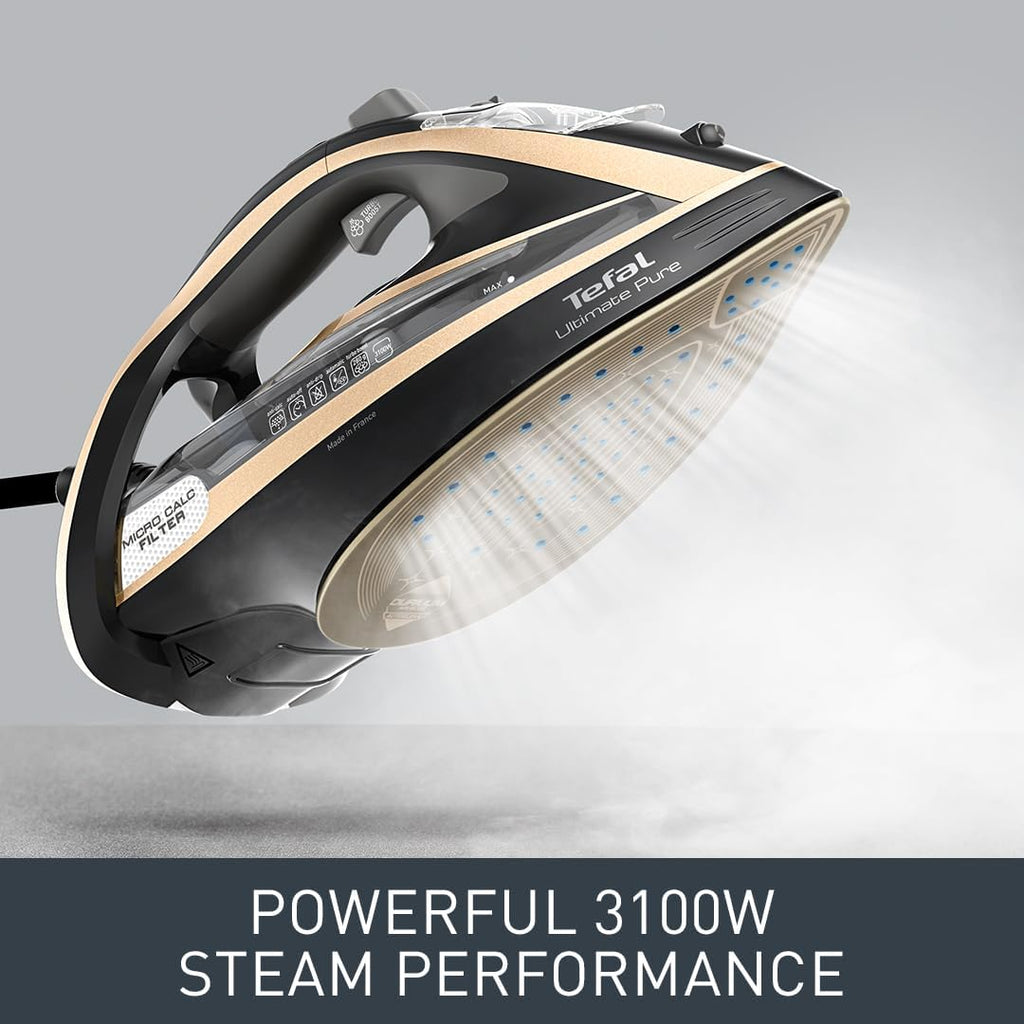 Tefal Ultimate Pure Steam Iron 3100W, 280 g/min Steam Boost, 60 g/min Continuous Steam, 350ml Water Tank and Long Power Cord, Durilium Non Stick Soleplate, Anti Scale Anti Drip, FV9843G0