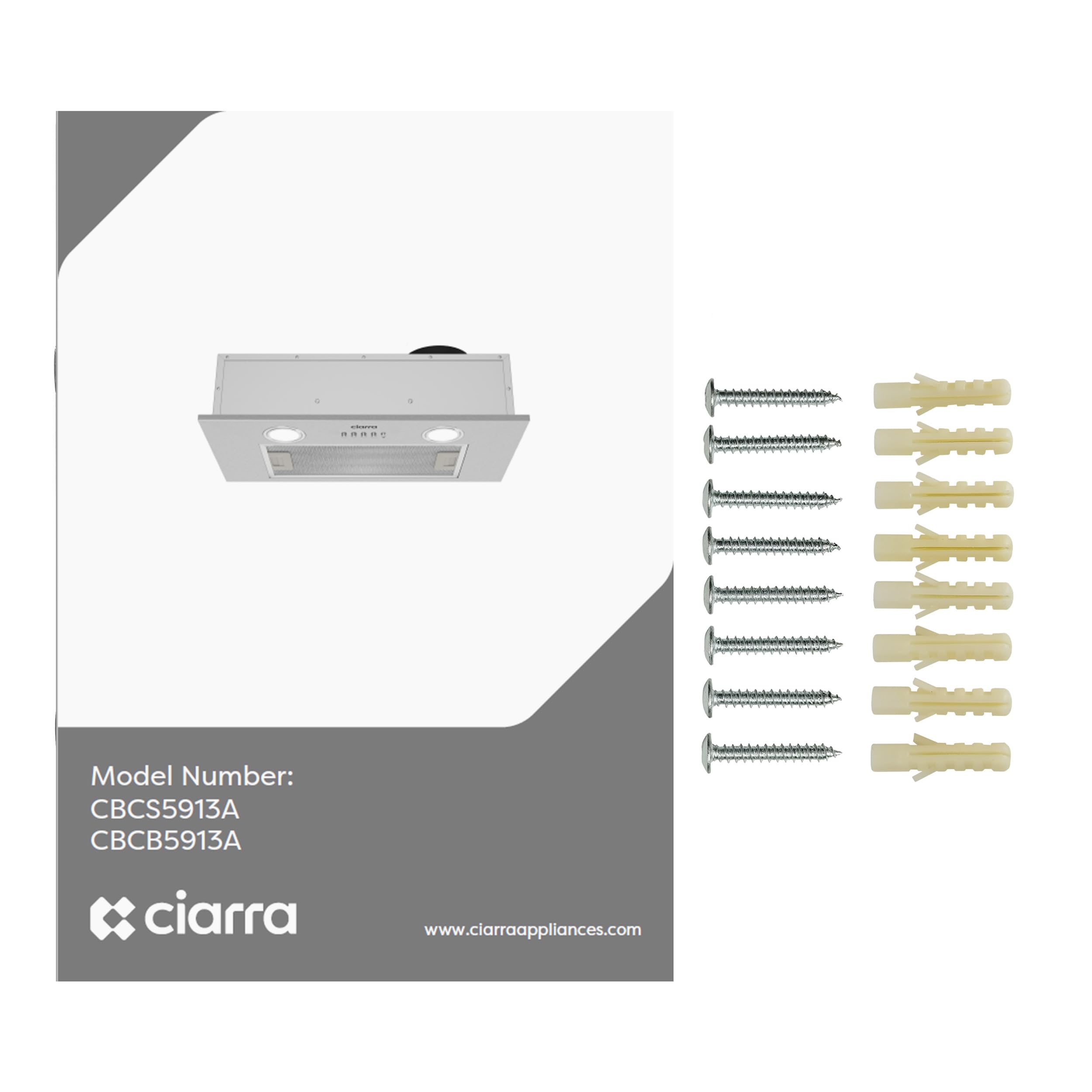 CIARRA CBCB5913A Integrated Cooker Hood 52cm Black Built in Extractor Hood LED Light 3 Speeds Undercabinet Extractor Fan