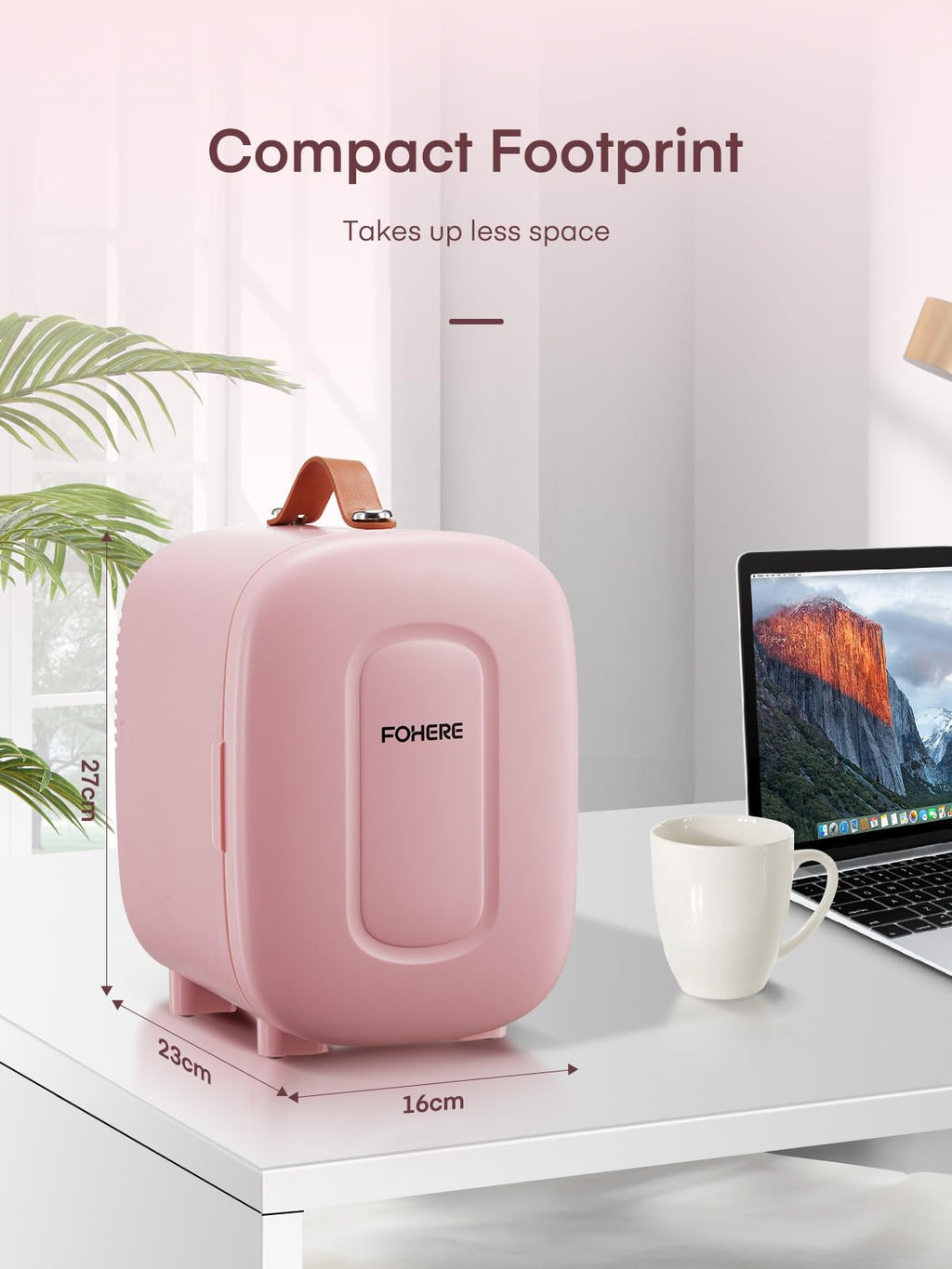 FOHERE Mini Fridge 5 Liter/6 Cans, Portable Mini Cooler & Warmer, AC+DC Power Compatibility, Small Fridge for Bedroom, Offices, Car, Skincare, Makeup, Cosmetics, Drinks, White