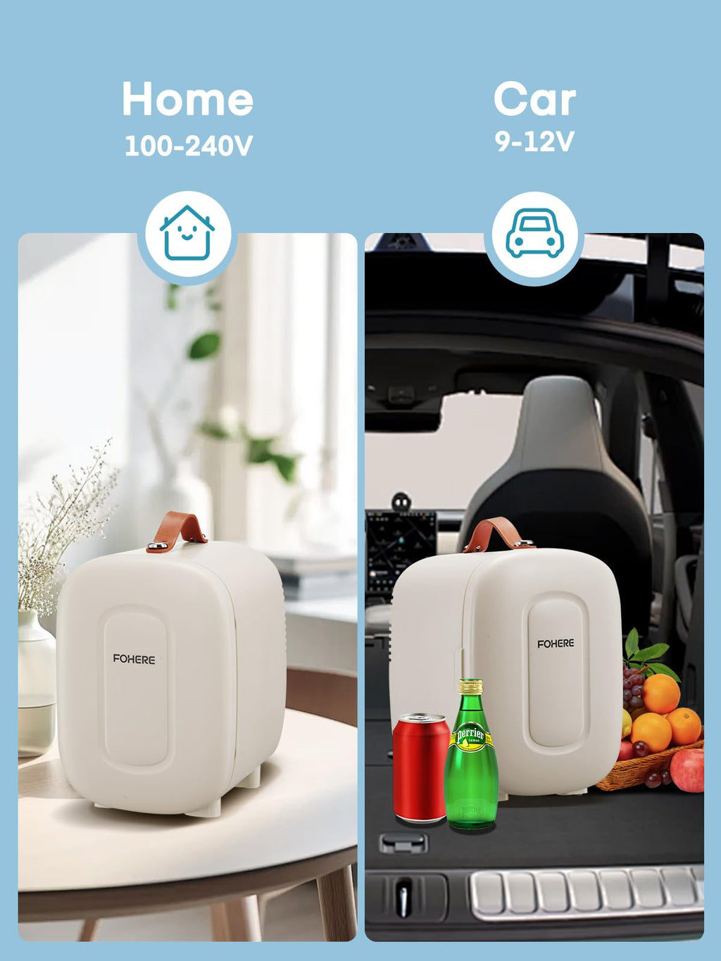 FOHERE Mini Fridge 5 Liter/6 Cans, Portable Mini Cooler & Warmer, AC+DC Power Compatibility, Small Fridge for Bedroom, Offices, Car, Skincare, Makeup, Cosmetics, Drinks, White