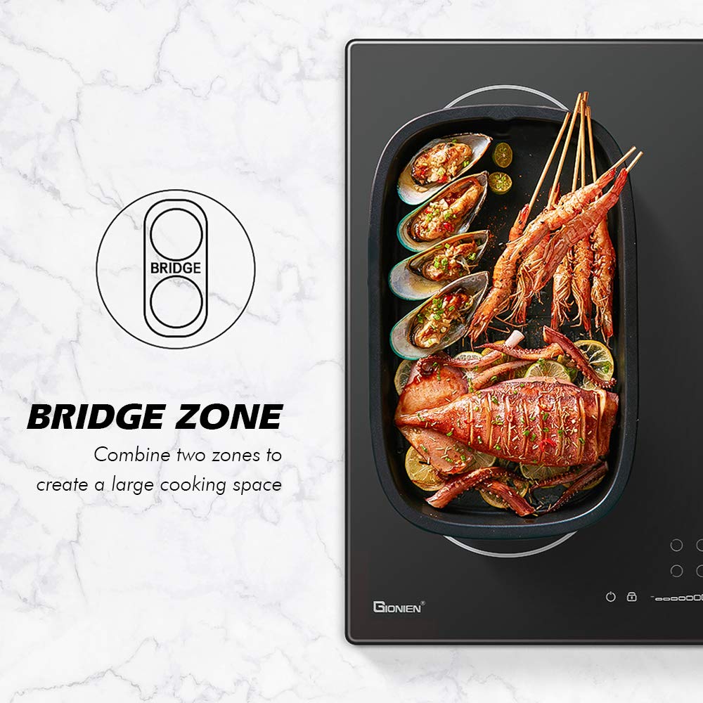 GlONlEN Plug-in Induction Hob 13 Amp 2800W,60cm Integrated Electric Cooktop with Bridge Zone, 4 Cooking Rings Cooker GIT470SP,Drop-in Ranges