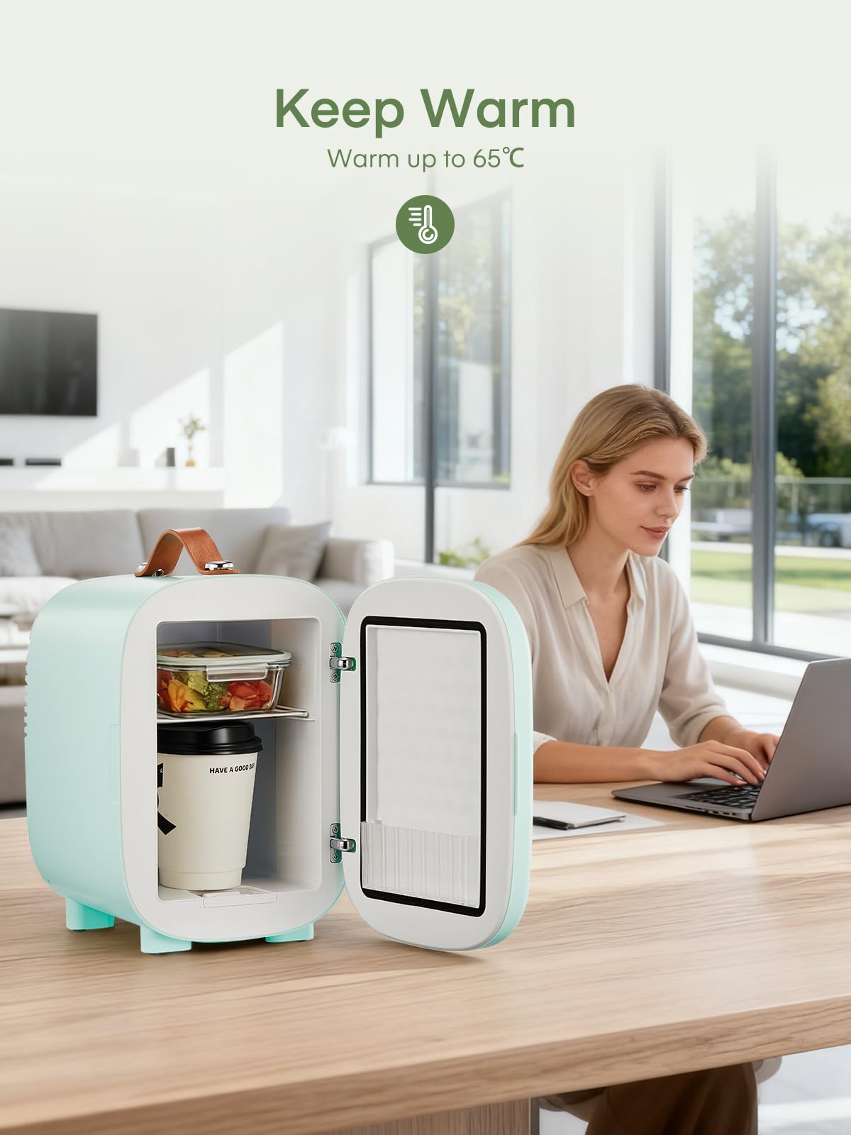 FOHERE Mini Fridge 5 Liter/6 Cans, Portable Mini Cooler & Warmer, AC+DC Power Compatibility, Small Fridge for Bedroom, Offices, Car, Skincare, Makeup, Cosmetics, Drinks, White