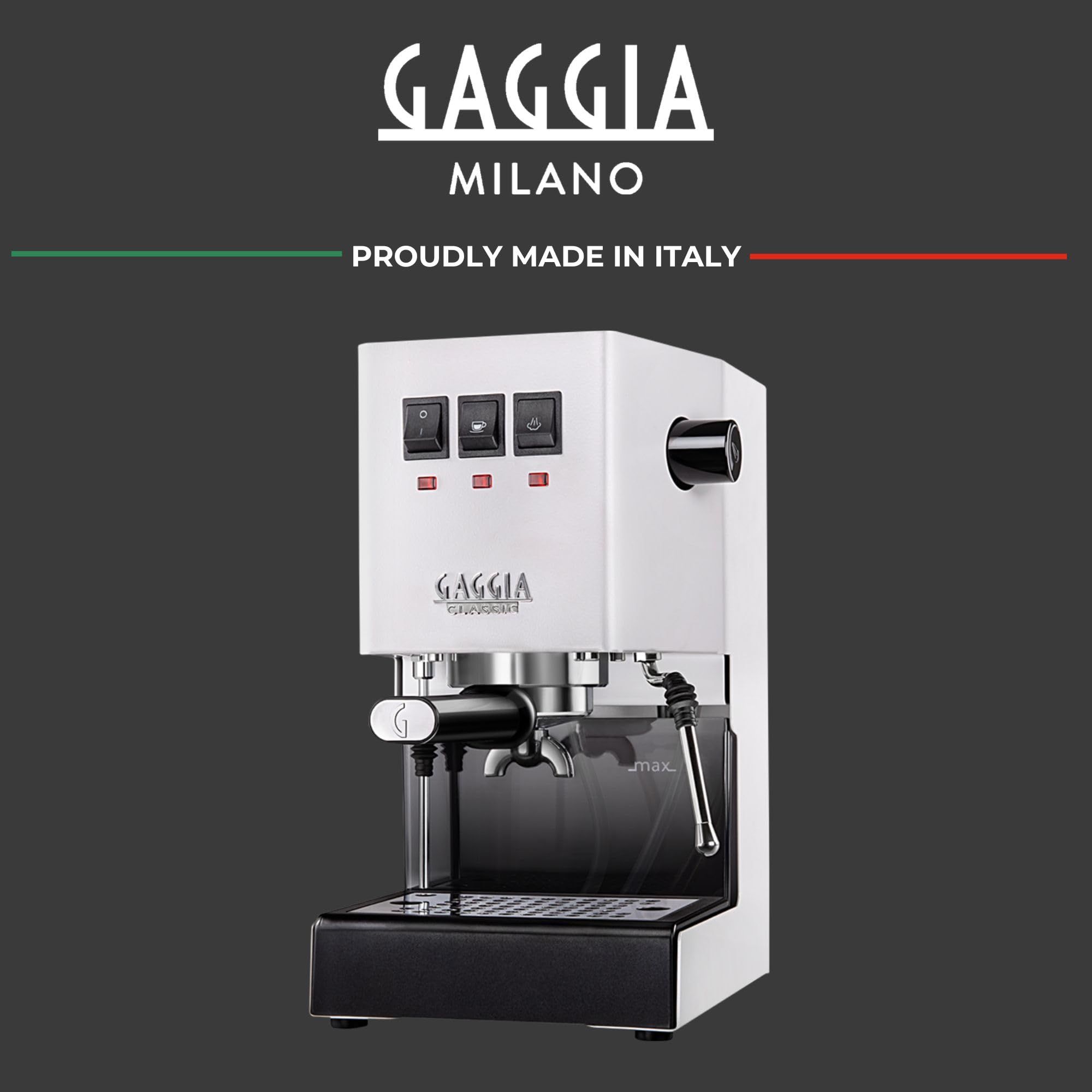 Gaggia Classic E24 Evo Pro Manual Espresso Coffee Machine Maker with Brass Boiler & Solenoid Valve - Cherry Red