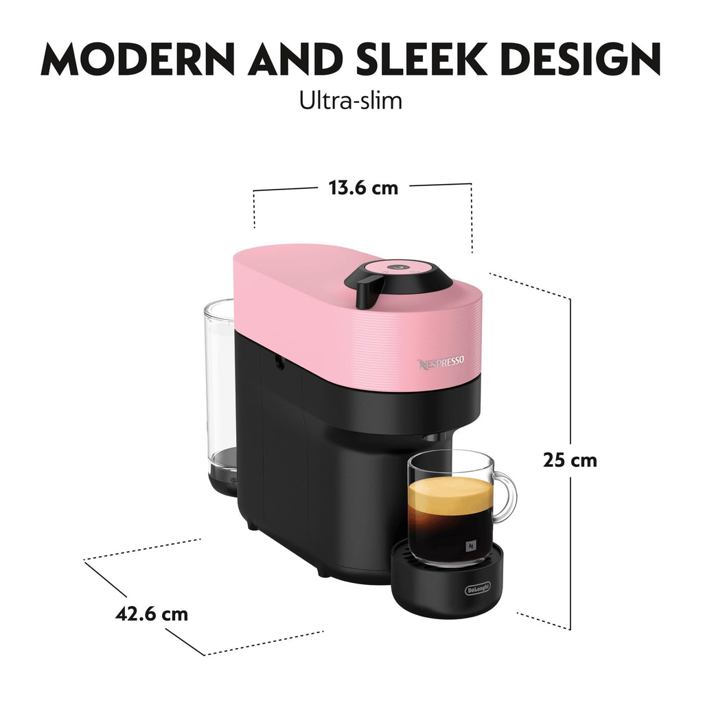Nespresso Vertuo Pop Coffee Machine by De'Longhi, Over 40 Varieties of Pods, 6 Coffee Cup Sizes, Espresso, Cappuccino, Starter Capsule Set Included, ENV90.P, Pink