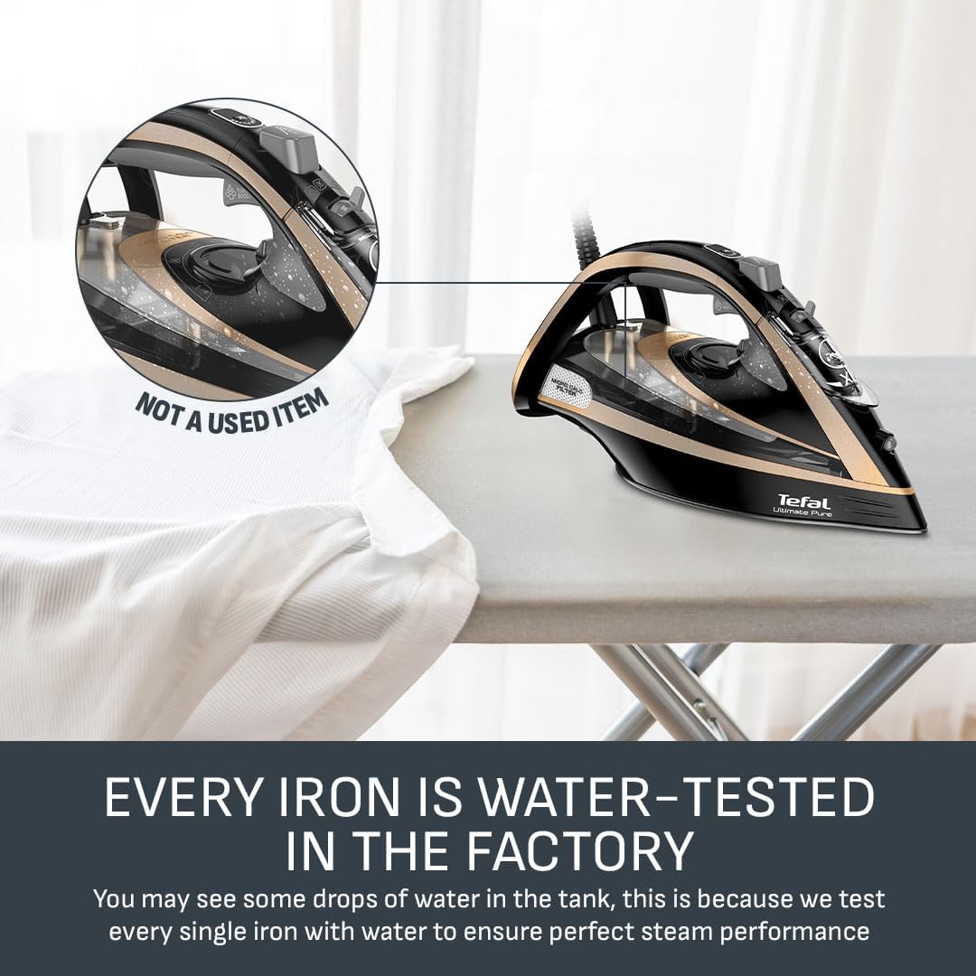 Tefal Ultimate Pure Steam Iron 3100W, 280 g/min Steam Boost, 60 g/min Continuous Steam, 350ml Water Tank and Long Power Cord, Durilium Non Stick Soleplate, Anti Scale Anti Drip, FV9843G0