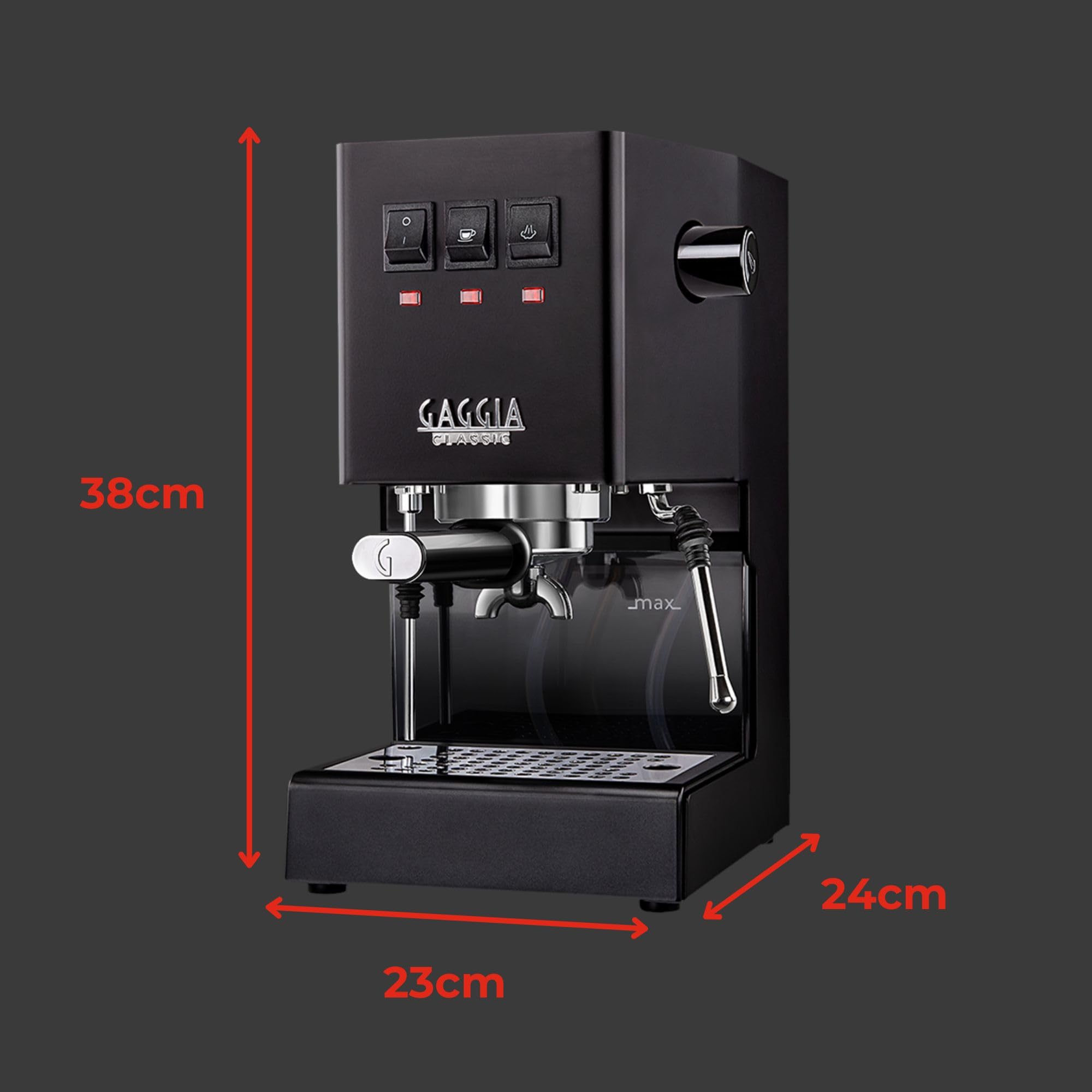 Gaggia Classic E24 Evo Pro Manual Espresso Coffee Machine Maker with Brass Boiler & Solenoid Valve - Cherry Red