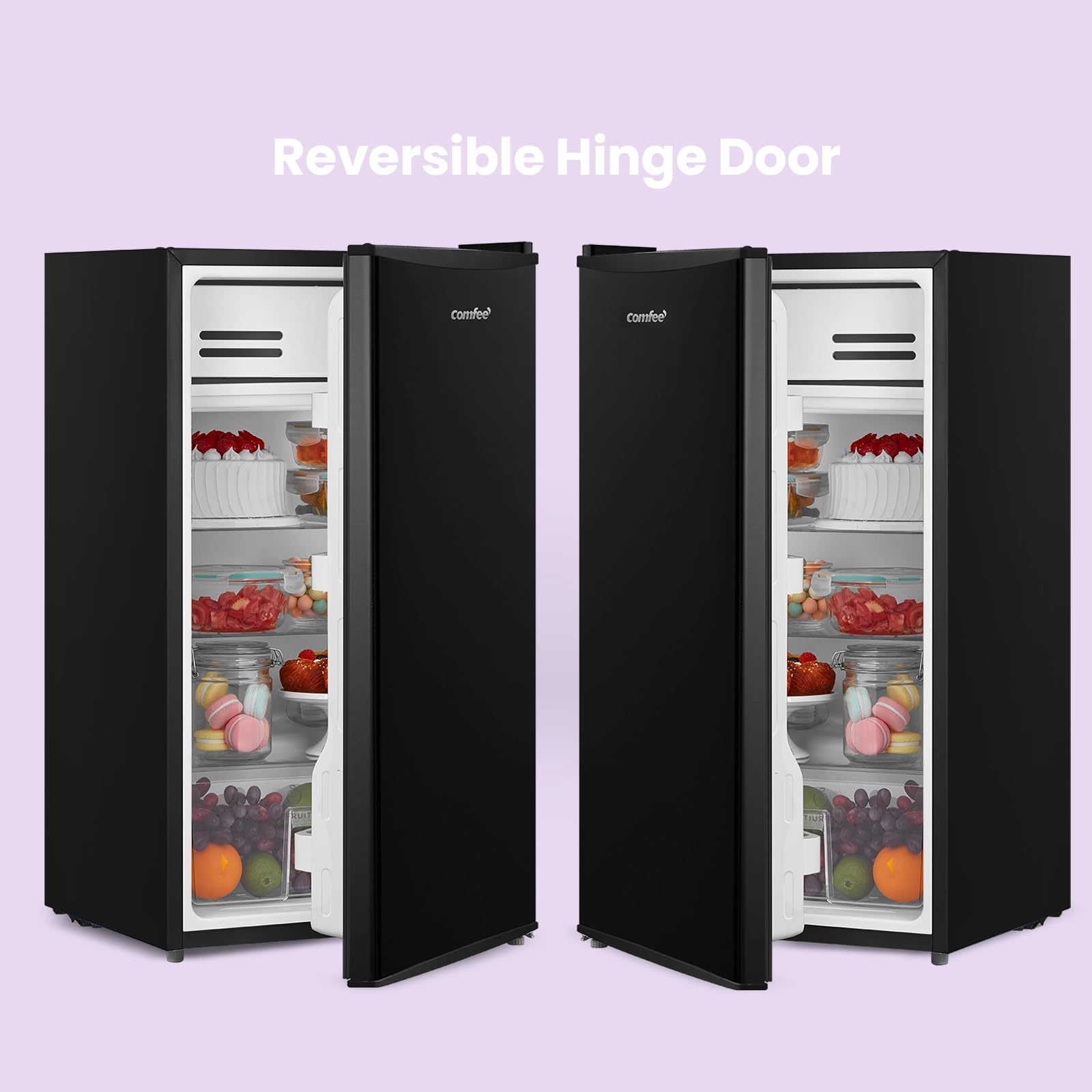 COMFEE' RCD93WH2(E) Under Counter Fridge, 93L Freestanding Refrigerator with Cooler Box, Adjustable Thermostat, Reversible Door, Removable Glass Shelves, Interior Light, White