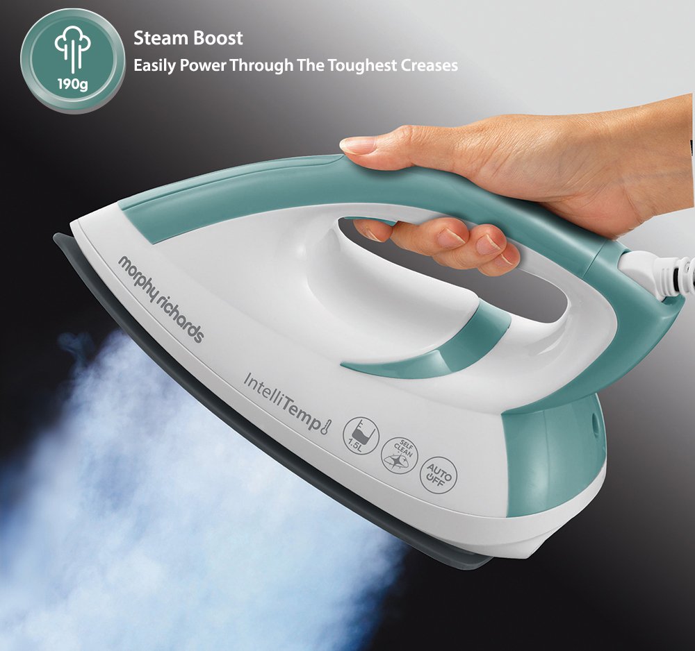 Morphy Richards Crystal Clear Steam Iron, Ceramic Non-stick Soleplate, 120g Steam Boost, 35g Steam Output, 350ml Water tank, Self-Clean, Auto Switch off, 2.5m Cord, 2400W, Gold & Black, 300302