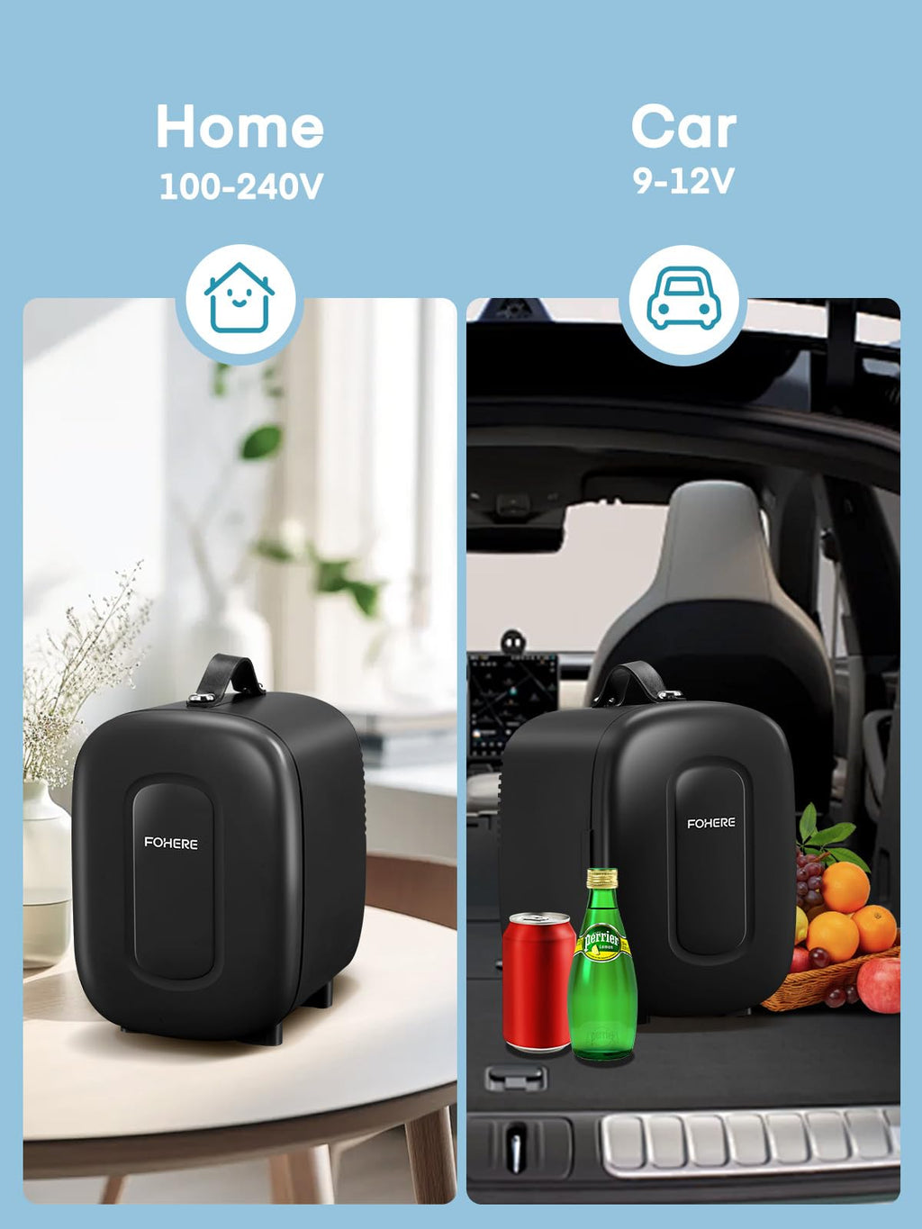 FOHERE Mini Fridge 5 Liter/6 Cans, Portable Mini Cooler & Warmer, AC+DC Power Compatibility, Small Fridge for Bedroom, Offices, Car, Skincare, Makeup, Cosmetics, Drinks, White
