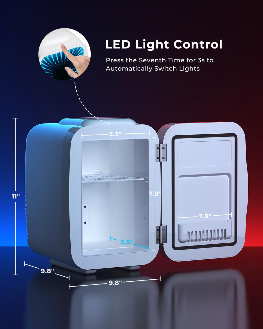 BEICHEN Mini Fridge for 4 L / 6 Cans, Quiet Small Fridge With 7 Light Modes, AC + DC Power Cooler & Warmer Portable Gaming Mini Fridge for Bedroom, Car, Travel, Skincare, Drinks, Fruit, Food (Black)