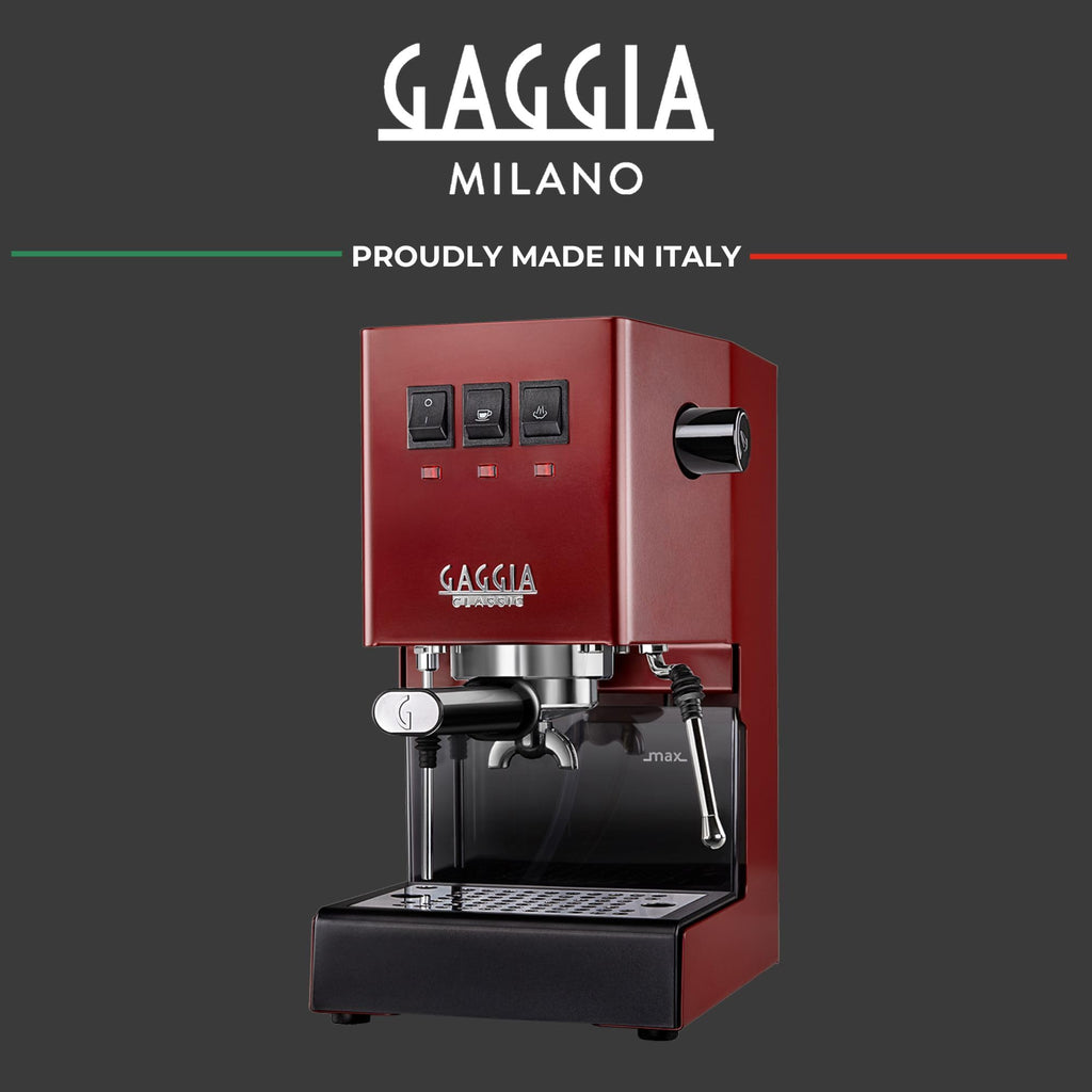 Gaggia Classic E24 Evo Pro Manual Espresso Coffee Machine Maker with Brass Boiler & Solenoid Valve - Cherry Red