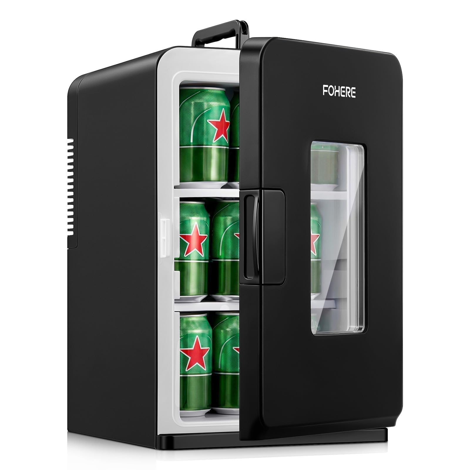 Mini Fridge for Bedrooms, 15 Liter /21 Cans Portable Small Fridge, AC+DC Power Car, Office, Thermoelectric Cooler & Warmer Skincare for Food, Drinks, Cosmetics, Max & ECO Mode, Black