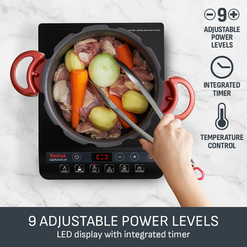 Tefal Slim Portable Induction Hob, Compact, 2100 W Power, 6 functions, Electric, Slim, Black, Easy To Clean, Black Modern Design, Cooker, Kitchen, Party IH210840