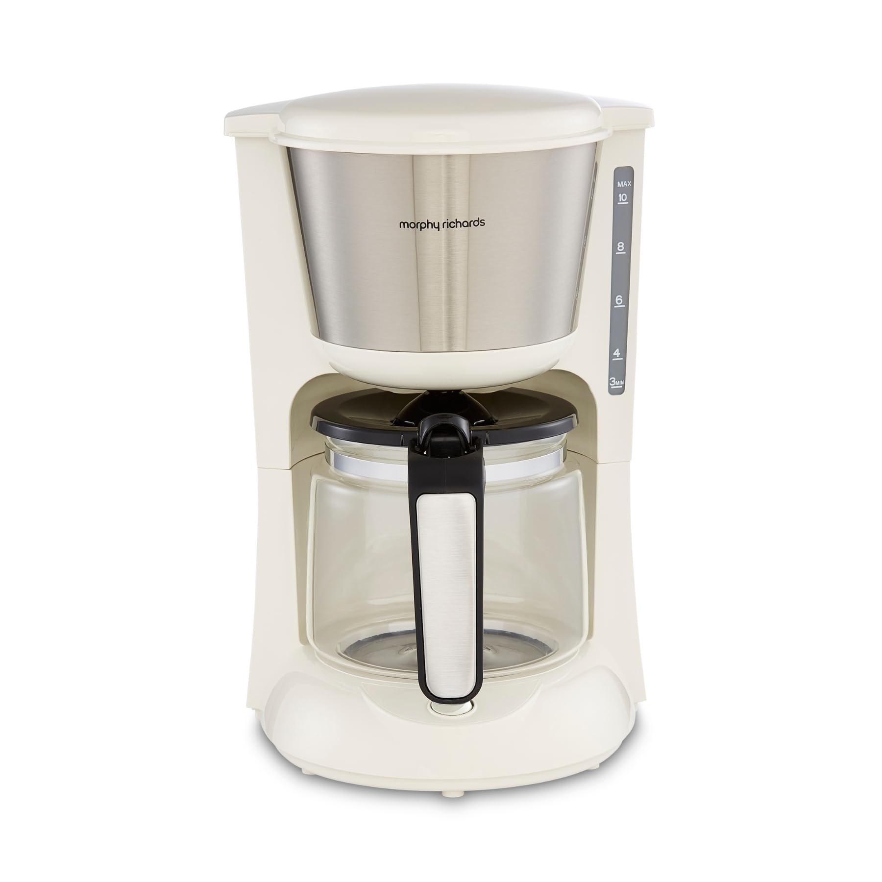 Morphy Richards Equip Filter Coffee Machine, Coffee Maker for Instant Coffee, Pour Over Technology, 10 Cup, Anti Drip, Reusable Filter, Keep Warm, Aroma Blender, Black/Brushed Steel, 162501