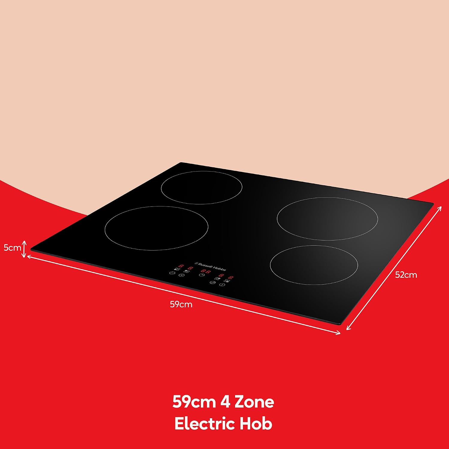 Russell Hobbs Electric Ceramic Hob 59cm Wide with 4 Cooking Zones, Electric 9 Power Levels, Touch Control & Easy Clean, Safety Cut Off, Timer & LED Display, Child Lock RH60EH413B