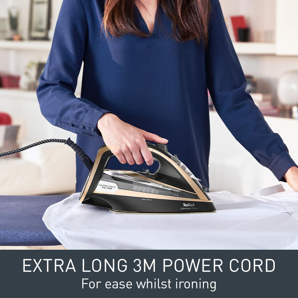 Tefal Ultimate Pure Steam Iron 3100W, 280 g/min Steam Boost, 60 g/min Continuous Steam, 350ml Water Tank and Long Power Cord, Durilium Non Stick Soleplate, Anti Scale Anti Drip, FV9843G0