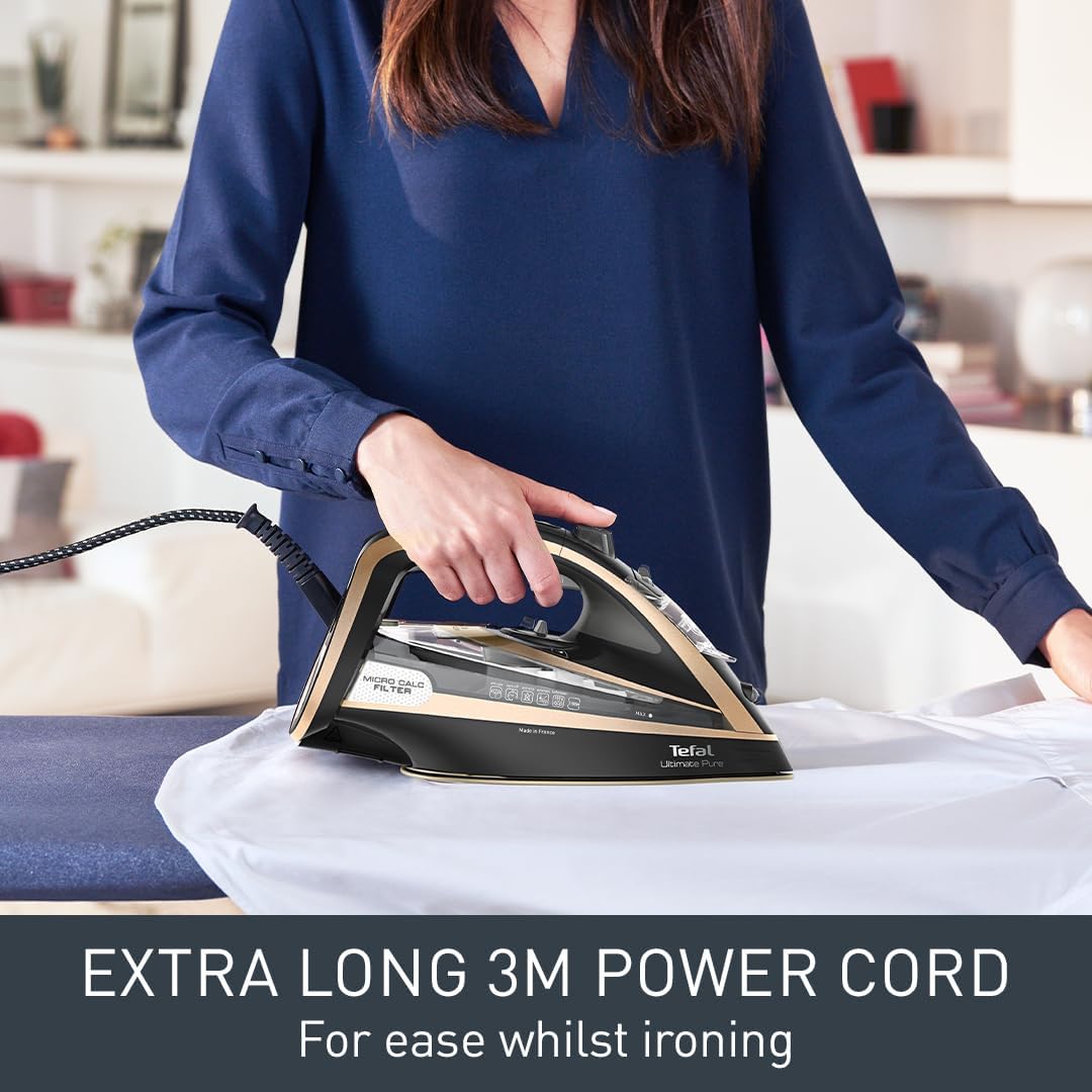 Tefal Ultimate Pure Steam Iron 3100W, 280 g/min Steam Boost, 60 g/min Continuous Steam, 350ml Water Tank and Long Power Cord, Durilium Non Stick Soleplate, Anti Scale Anti Drip, FV9843G0