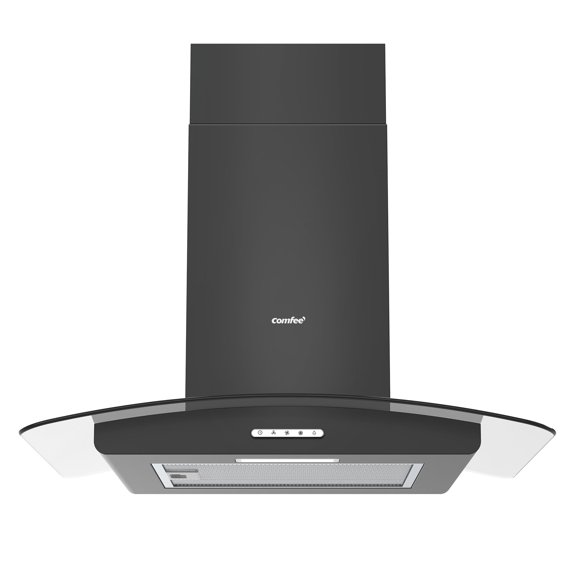 COMFEE' Canopy Cooker Hood 60cm GLAV17B-60 Curved Glass Chimney Hood with LED Light, 600mm Kitchen Extractor Fan Kitchen- Black