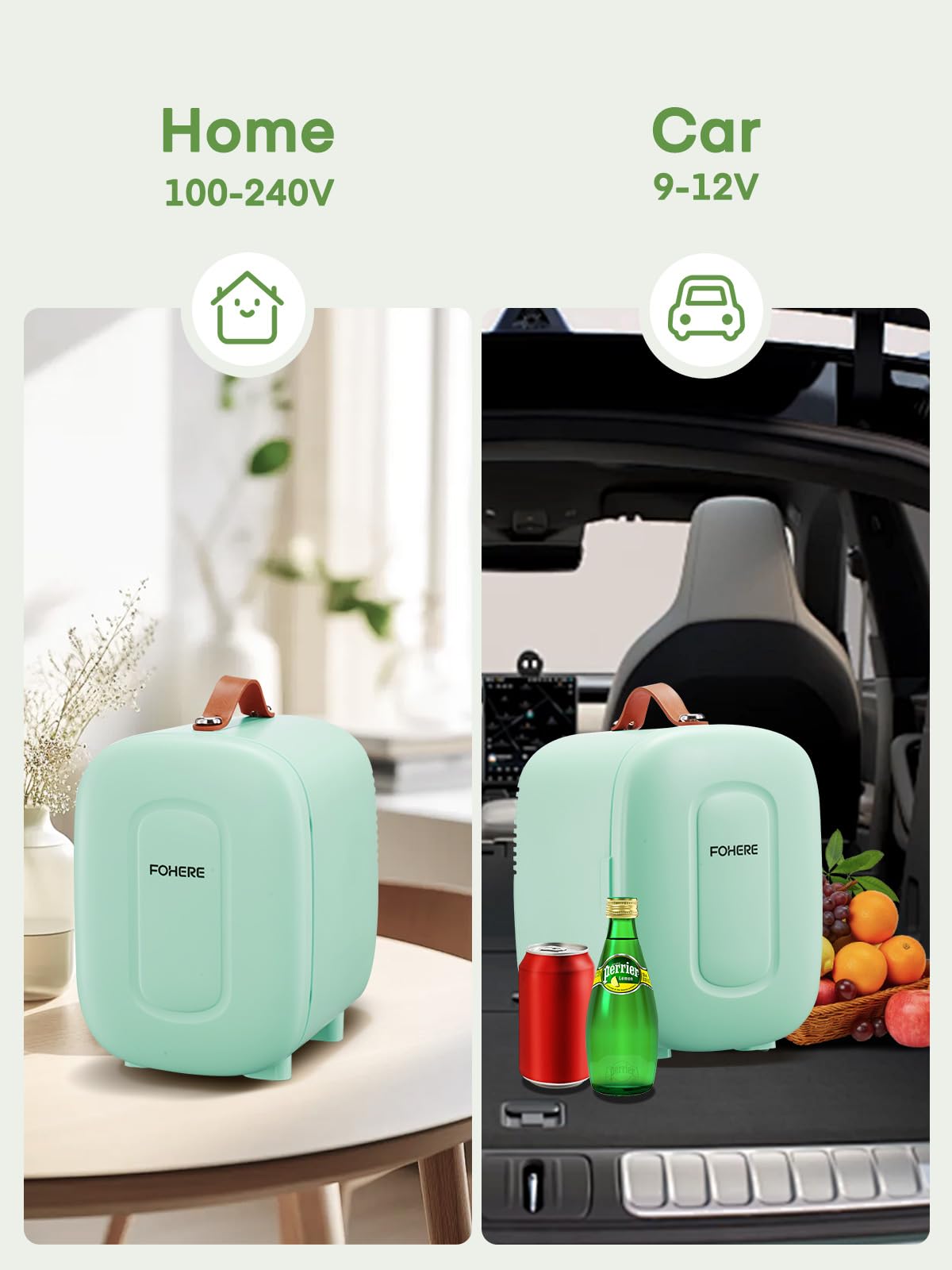 FOHERE Mini Fridge 5 Liter/6 Cans, Portable Mini Cooler & Warmer, AC+DC Power Compatibility, Small Fridge for Bedroom, Offices, Car, Skincare, Makeup, Cosmetics, Drinks, White