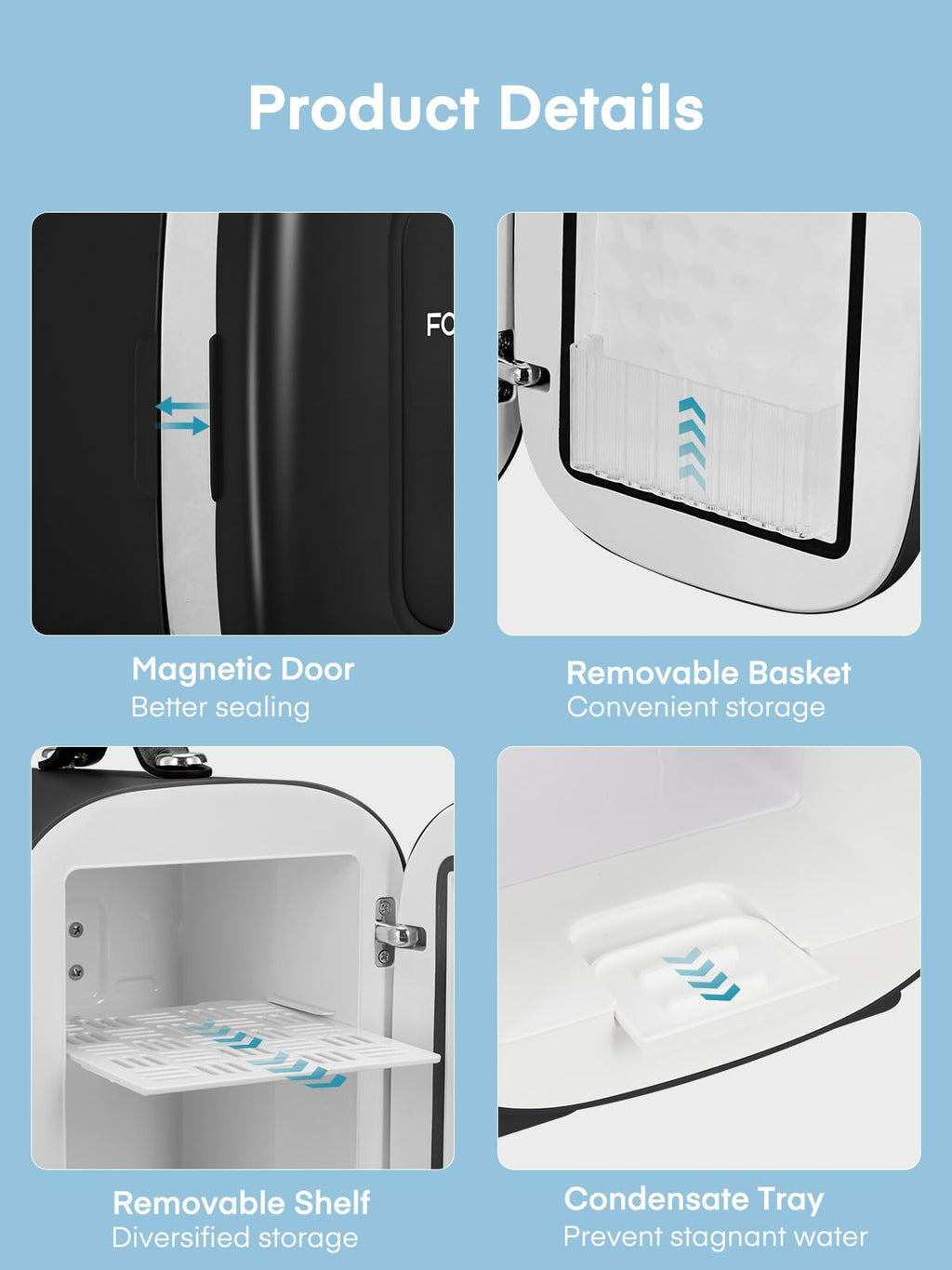 FOHERE Mini Fridge 5 Liter/6 Cans, Portable Mini Cooler & Warmer, AC+DC Power Compatibility, Small Fridge for Bedroom, Offices, Car, Skincare, Makeup, Cosmetics, Drinks, White