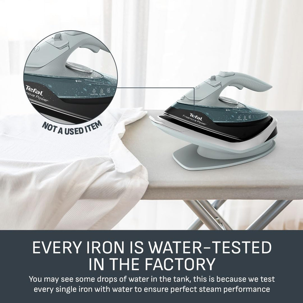 Tefal Freemove Power Cordless Steam Iron, 2600W, 220 g/min Steam Boost, 40g/min Continuous Steam, Fast Recharge Lightweight Design, Ceramic Soleplate, Auto Off Anti Drip, FV6672G0