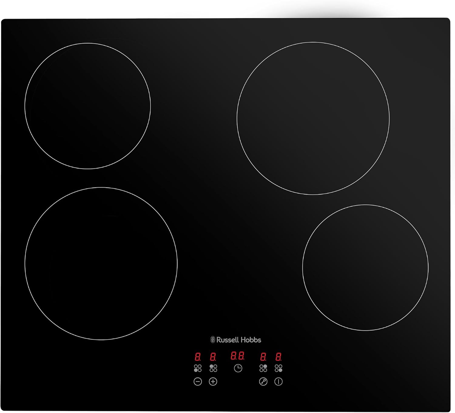 Russell Hobbs Electric Ceramic Hob 59cm Wide with 4 Cooking Zones, Electric 9 Power Levels, Touch Control & Easy Clean, Safety Cut Off, Timer & LED Display, Child Lock RH60EH413B