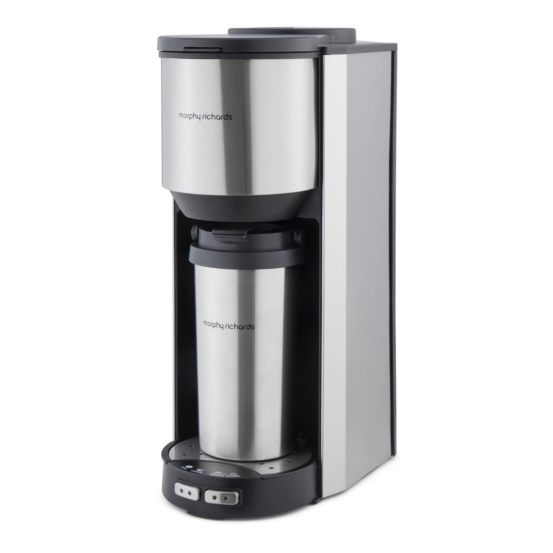 Morphy Richards Equip Filter Coffee Machine, Coffee Maker for Instant Coffee, Pour Over Technology, 10 Cup, Anti Drip, Reusable Filter, Keep Warm, Aroma Blender, Black/Brushed Steel, 162501