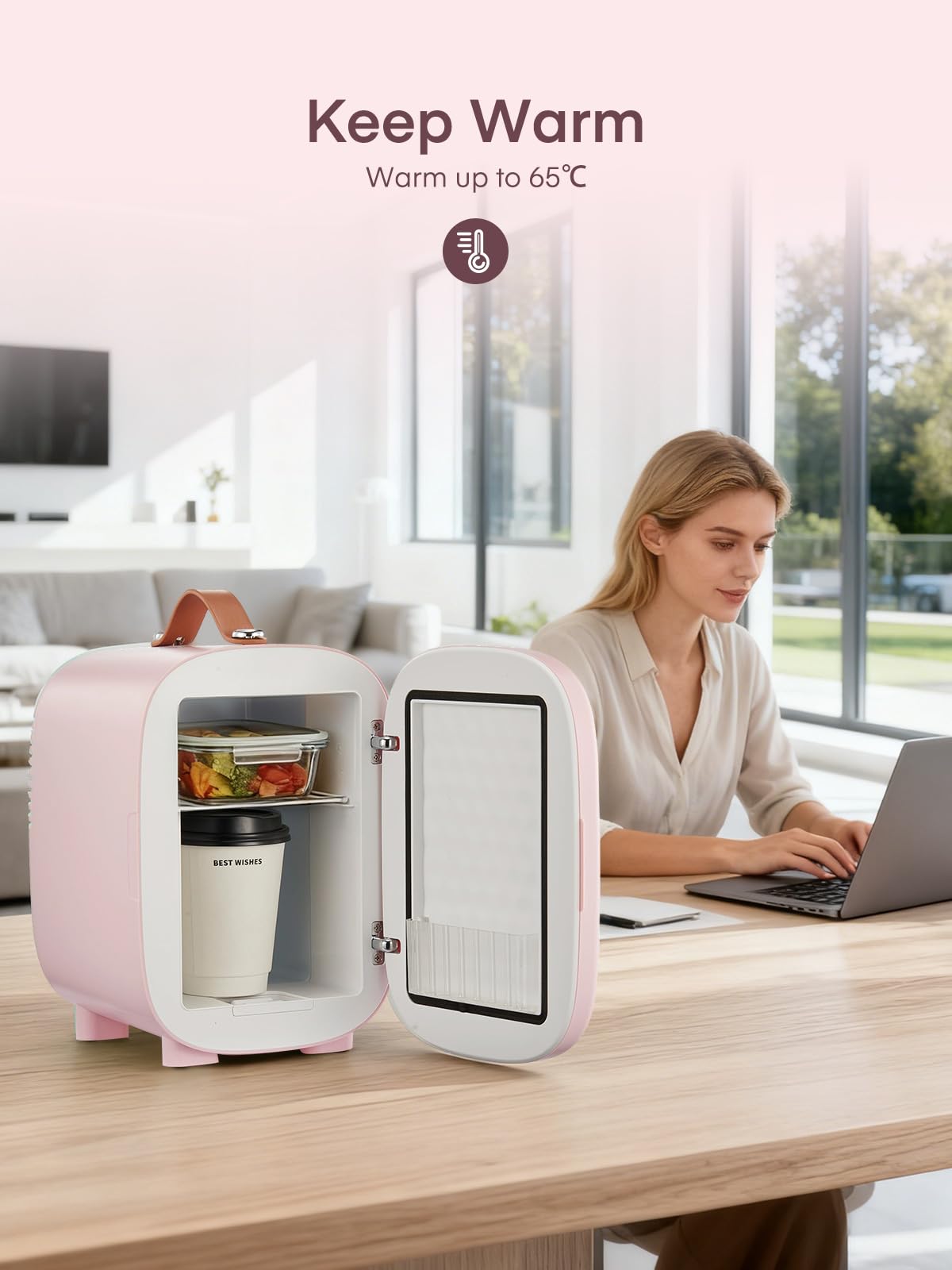 FOHERE Mini Fridge 5 Liter/6 Cans, Portable Mini Cooler & Warmer, AC+DC Power Compatibility, Small Fridge for Bedroom, Offices, Car, Skincare, Makeup, Cosmetics, Drinks, White
